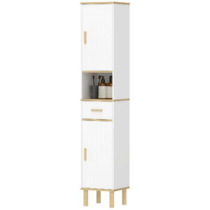 Tall Bathroom Storage Cabinet, Freestanding Bathroom Cabinet with Drawer, Adjustable Shelves, Open Compartment, White