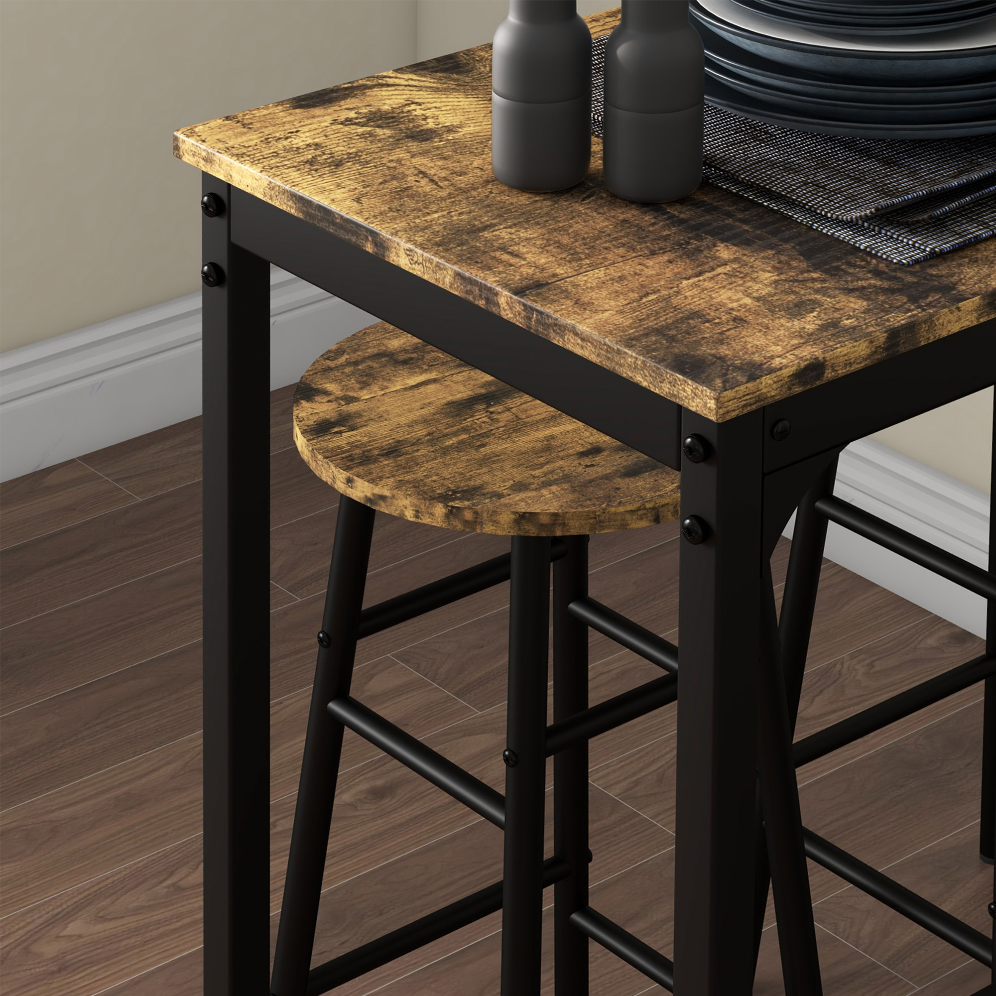 3-Piece Counter Height Bar Table and Chairs, Dining Table and Chairs Set for 2, Pub Table and Chairs - Image 5