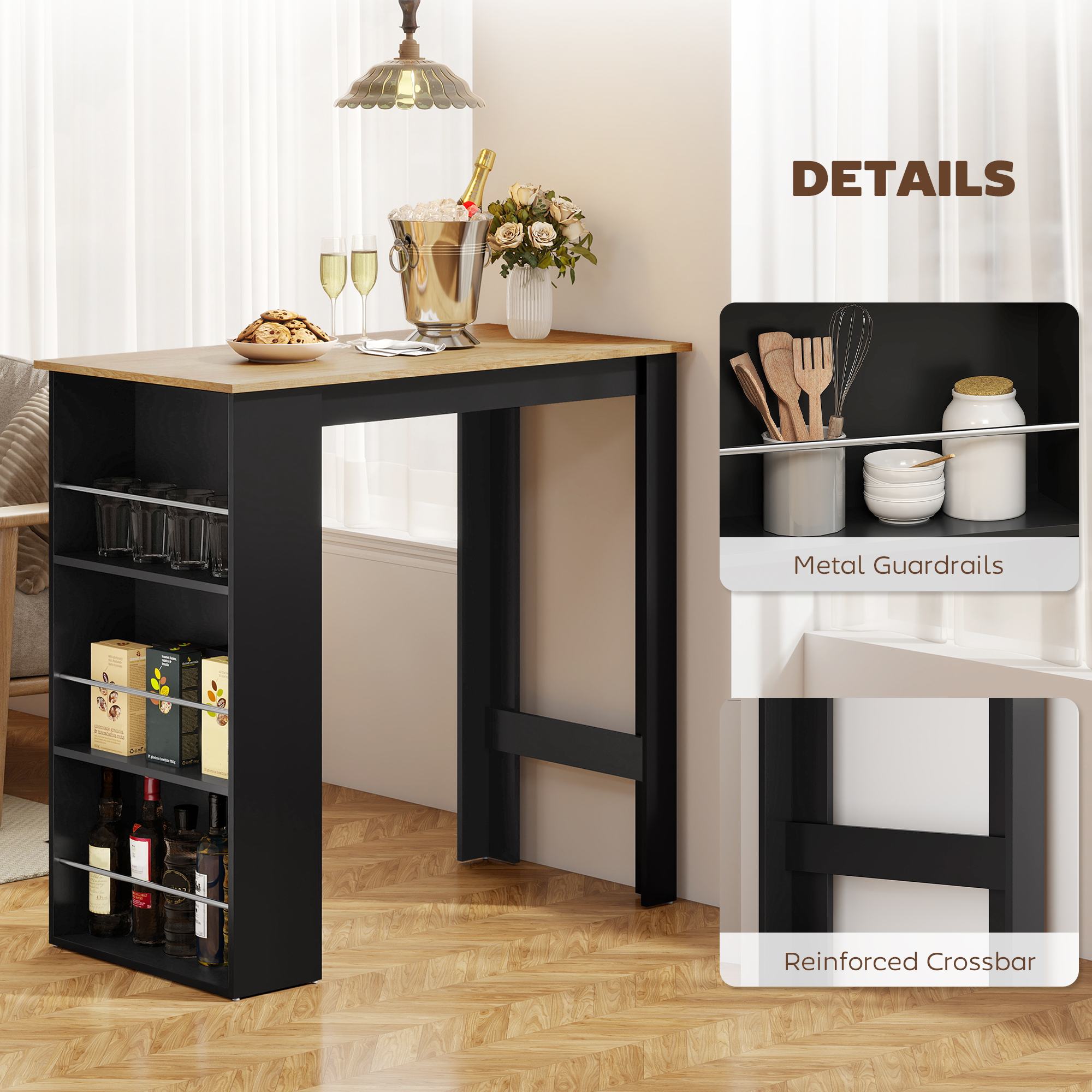 Modern Bar Table, Counter Height Dining Table with 3 Storage Shelves for Kitchen, Dining Room, Living Room, Walnut - Image 4
