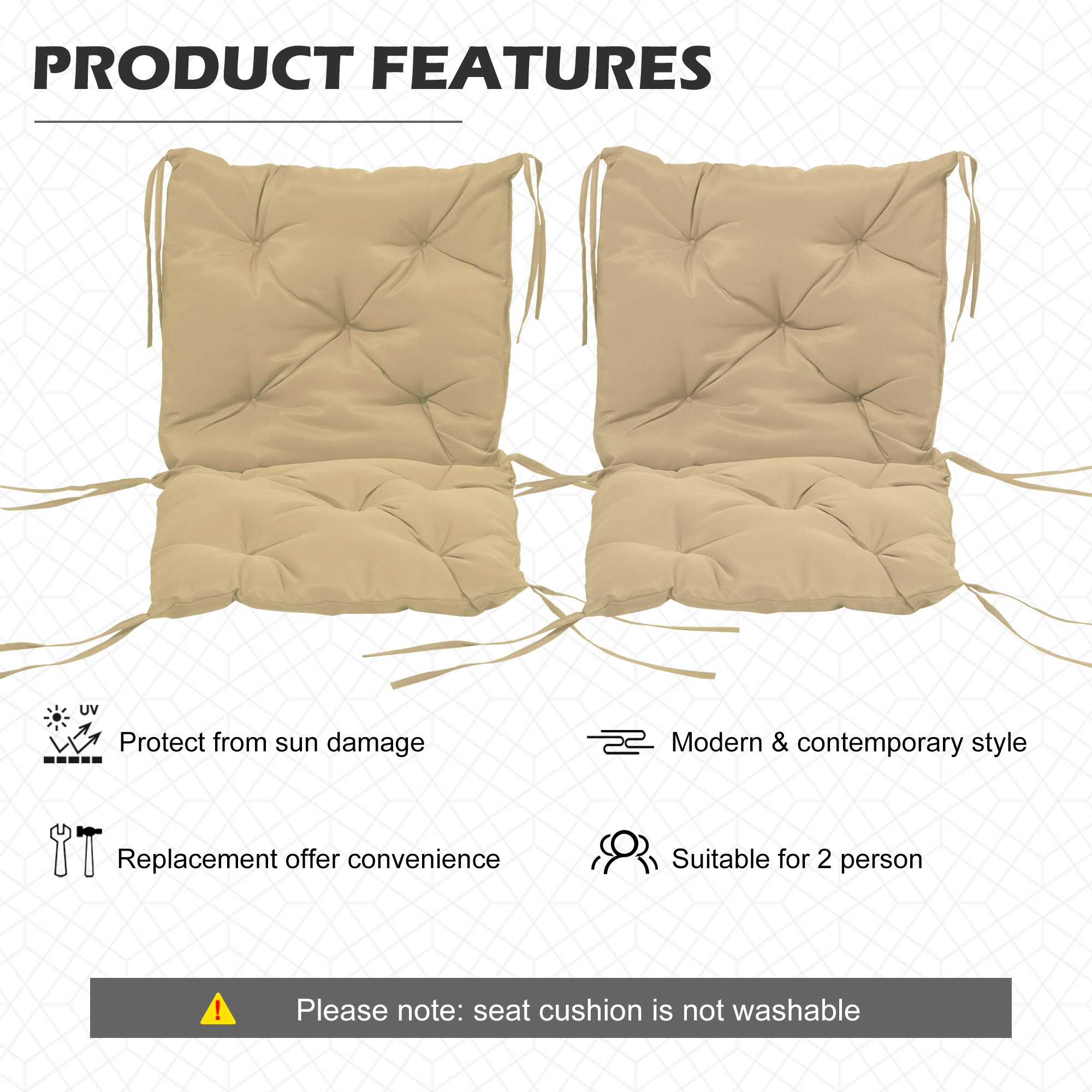 Set of 2 Garden Chair Cushions Seat Pad with Backrest for Sunbeds, Rocking Chairs, Loungers, Outdoor & Indoor Use - Image 3