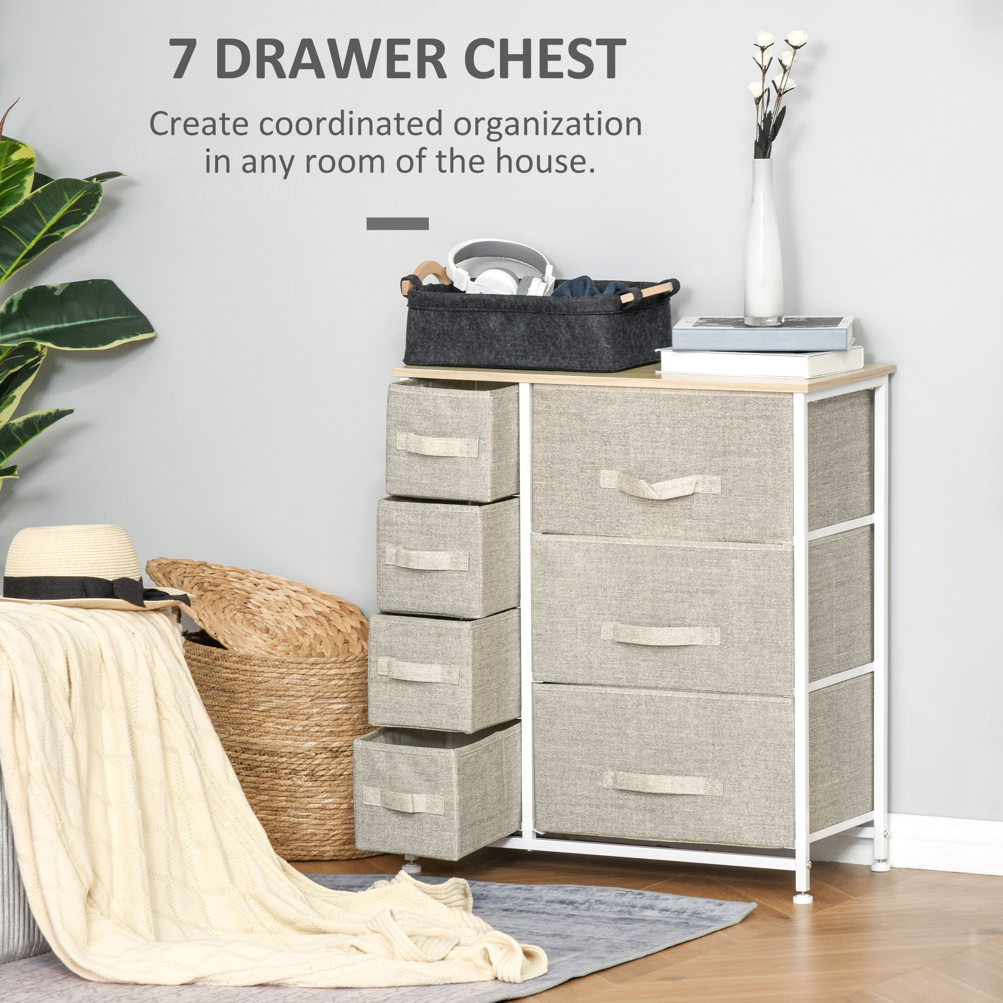Dresser with 7 Drawers, Chest of Drawers with Metal Frame, Fabric Dresser for Living Room, Light Grey - Image 2