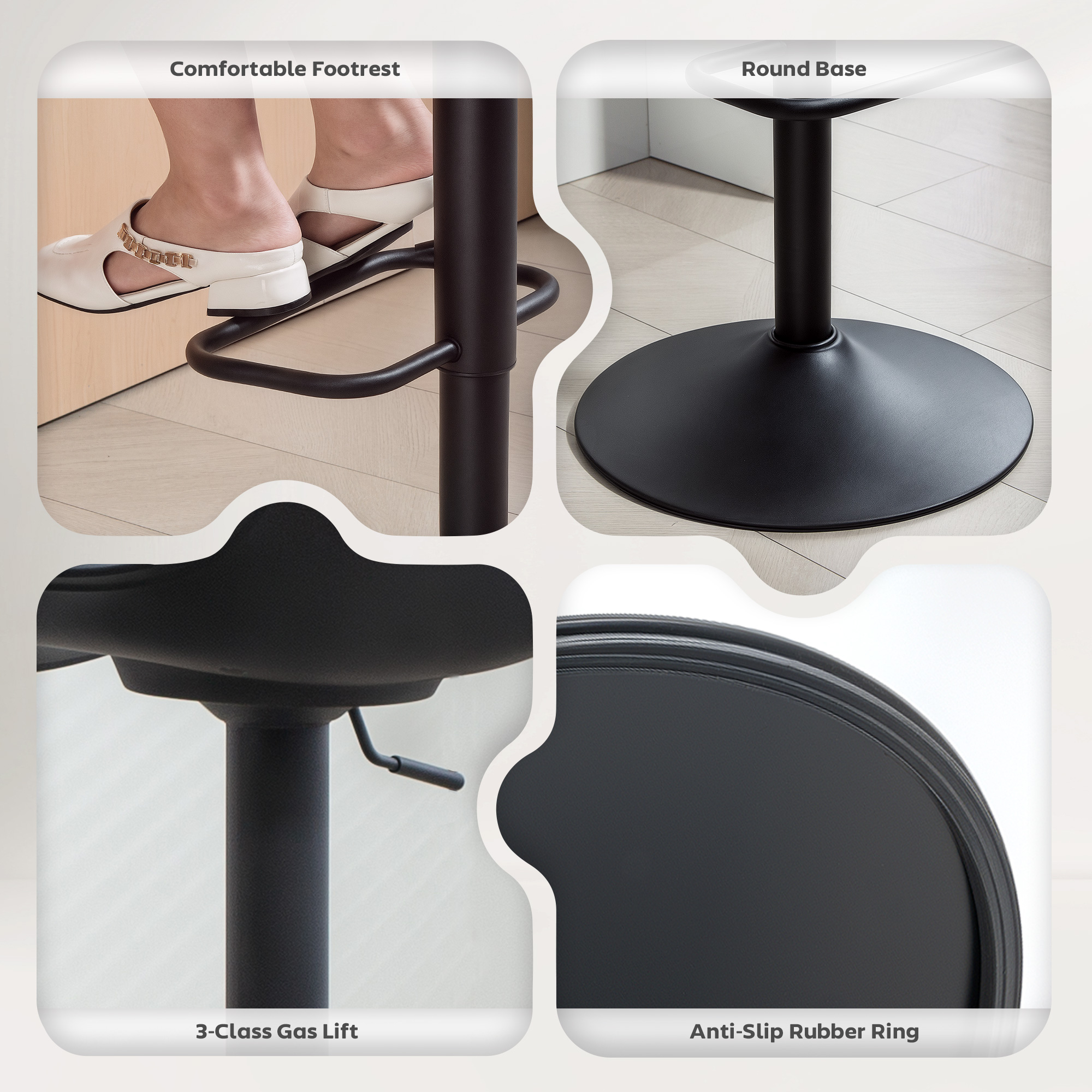 Counter Height Bar Stools Set of 2, Streamlined Bar Chairs with Adjustable Height and Swivel PU Leather Seat, Black - Image 5