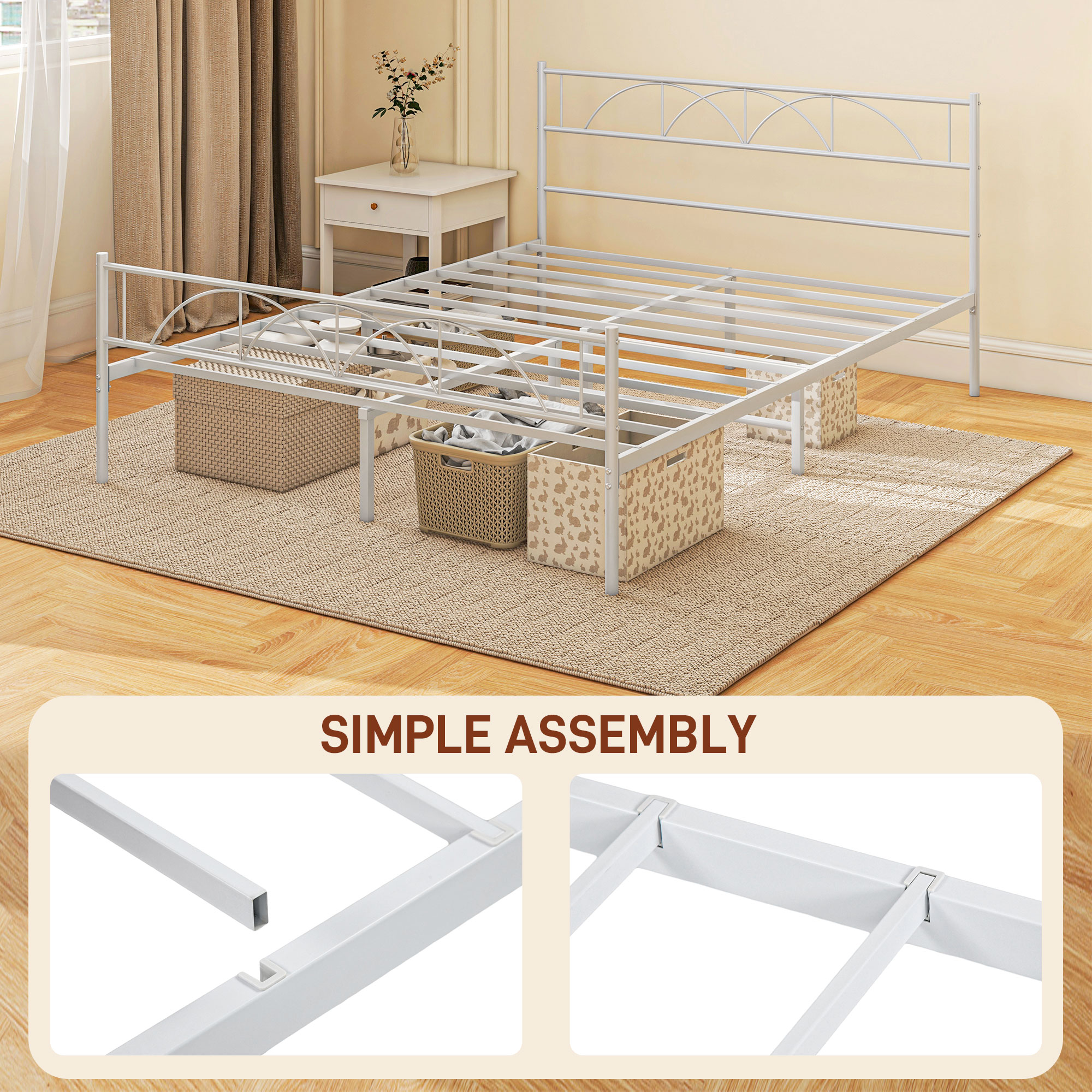 Metal Queen Platform Bed Frame with Headboard, Steel Slat Support, Underbed Storage, No Box Spring Needed, Easy Assembly - Image 4