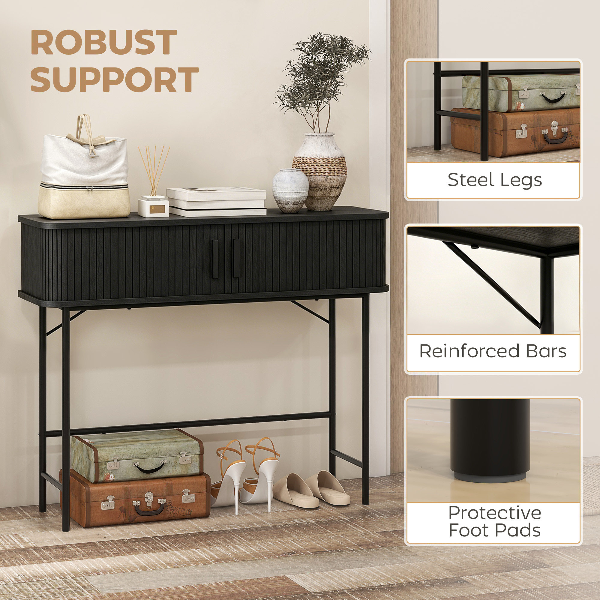 Mid-Century Entryway Table, Narrow Console Table with Storage Compartments for Behind Couch, Living Room, Black - Image 5