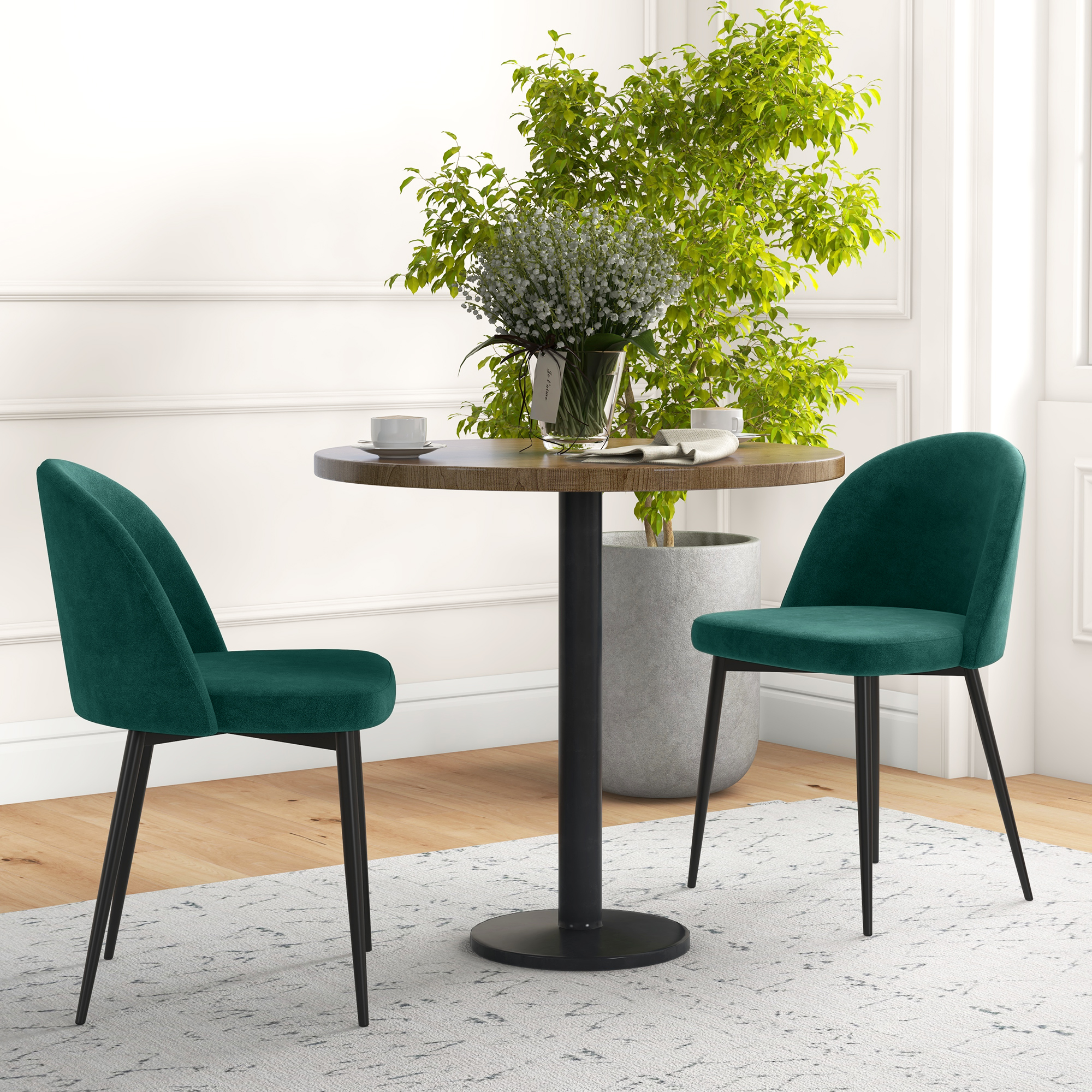 Set of 2 Mid-Back Dining Chair, Mid-Back Velvet-touch Upholstery Kitchen Chair for Living Room Dining Room, Green - Image 6