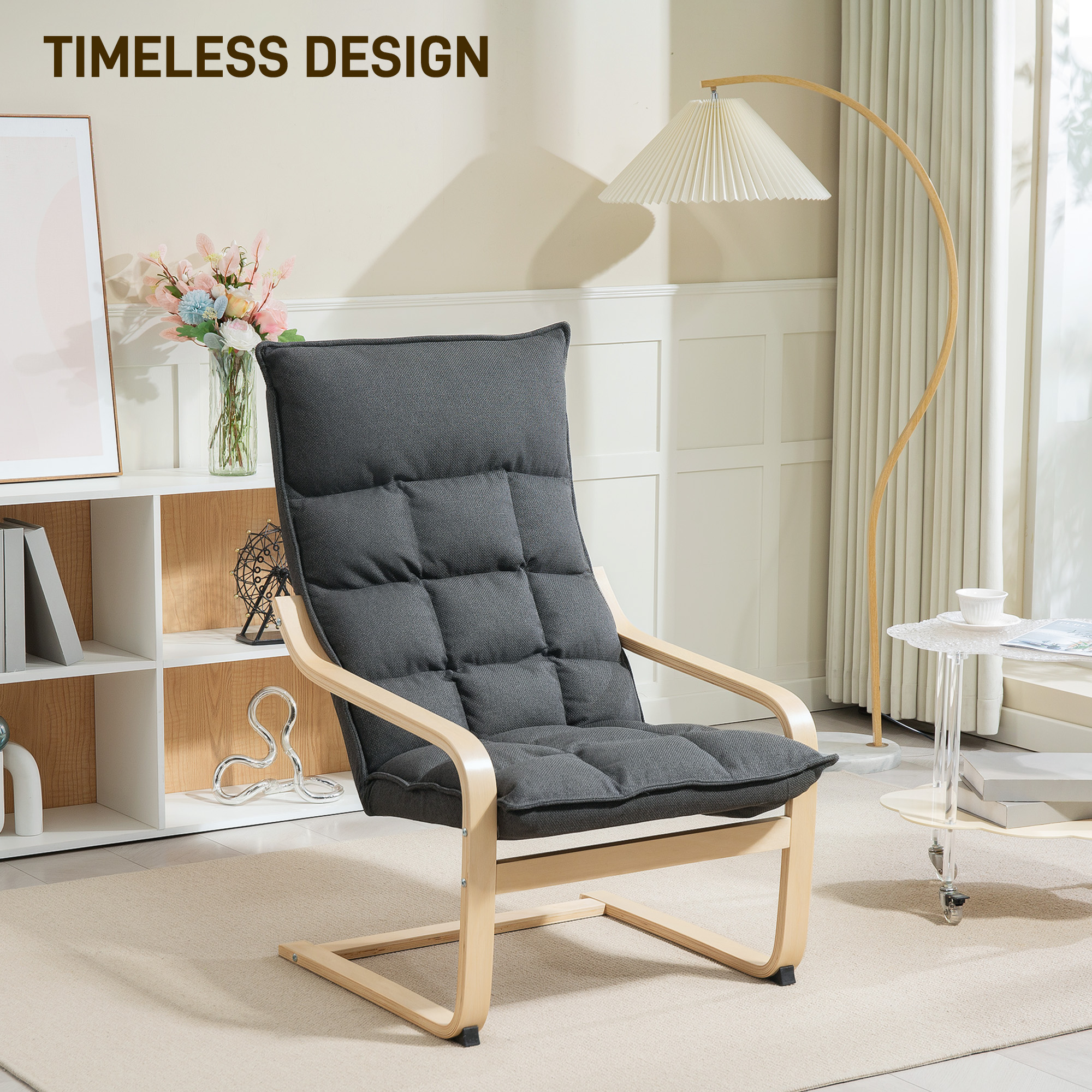 Modern Armchair, Upholstered Accent Chair with Curved Leg and Arm, Leisure Lounge Chair for Living Room, Dark Grey - Image 2