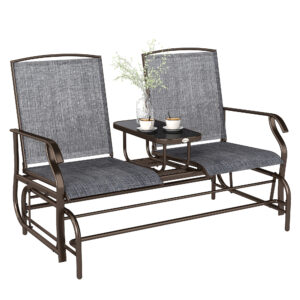 Patio Glider Rocking Chair 2 Person Outdoor Loveseat Rocker Garden Furniture Bench, Grey