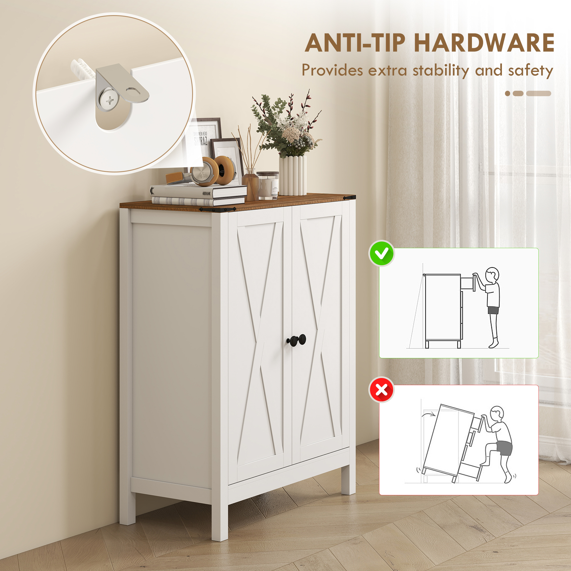 Shoe Cabinet with Barn Doors, Farmhouse Shoe Storage Cabinet with Adjustable Shelves, Holds up to 15 Pairs, White - Image 5