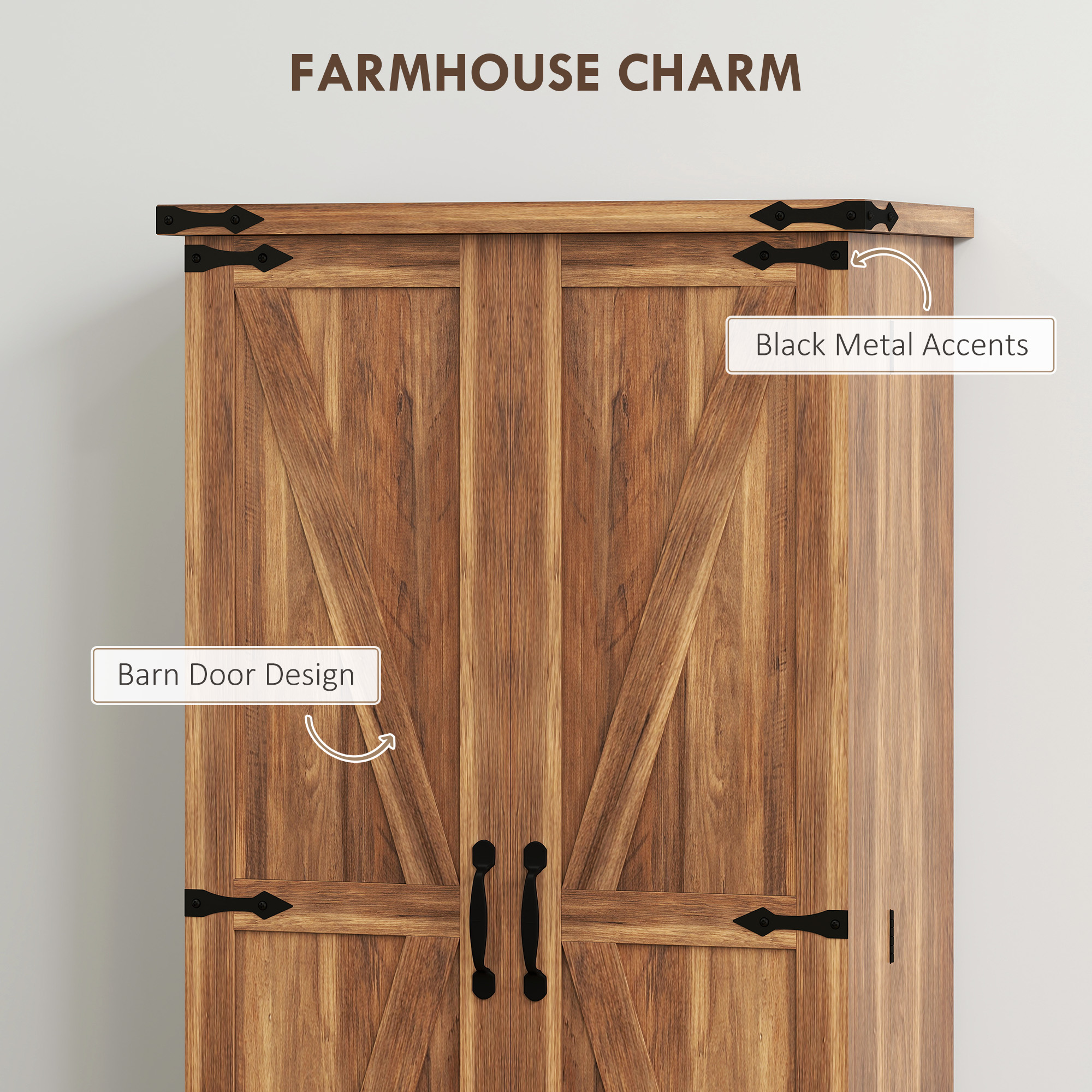 47" Kitchen Pantry Storage Cabinet, Farmhouse Kitchen Pantry Cabinet with Adjustable Shelves and Door Shelves, Brown - Image 2