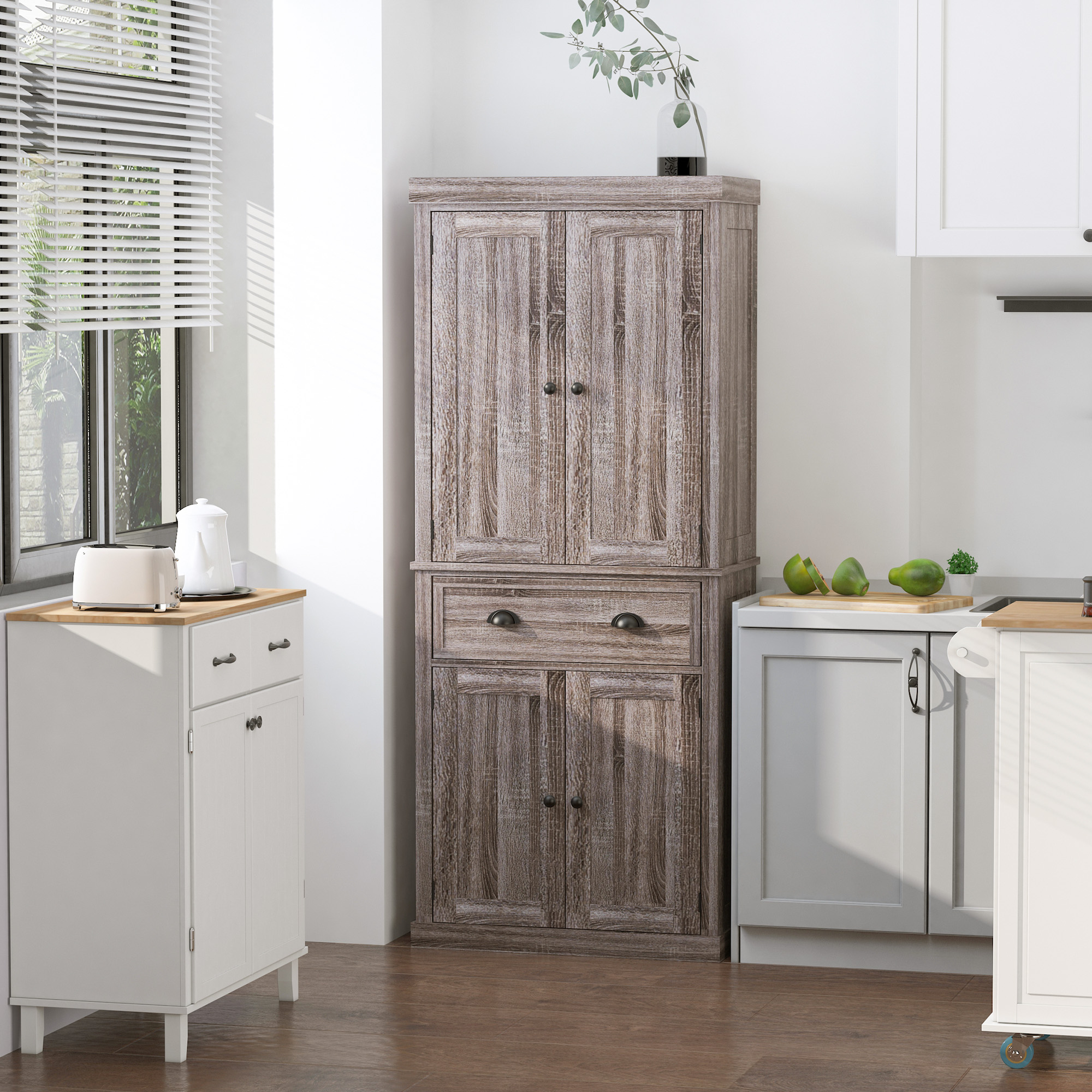 Long Standing Kitchen Cabinet w/ 2 Drawers MDF Board, Wood Grain - Image 6