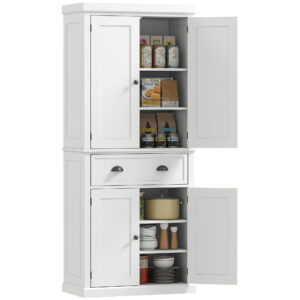 Long Standing Kitchen Cabinet w/ 2 Drawers MDF Board White