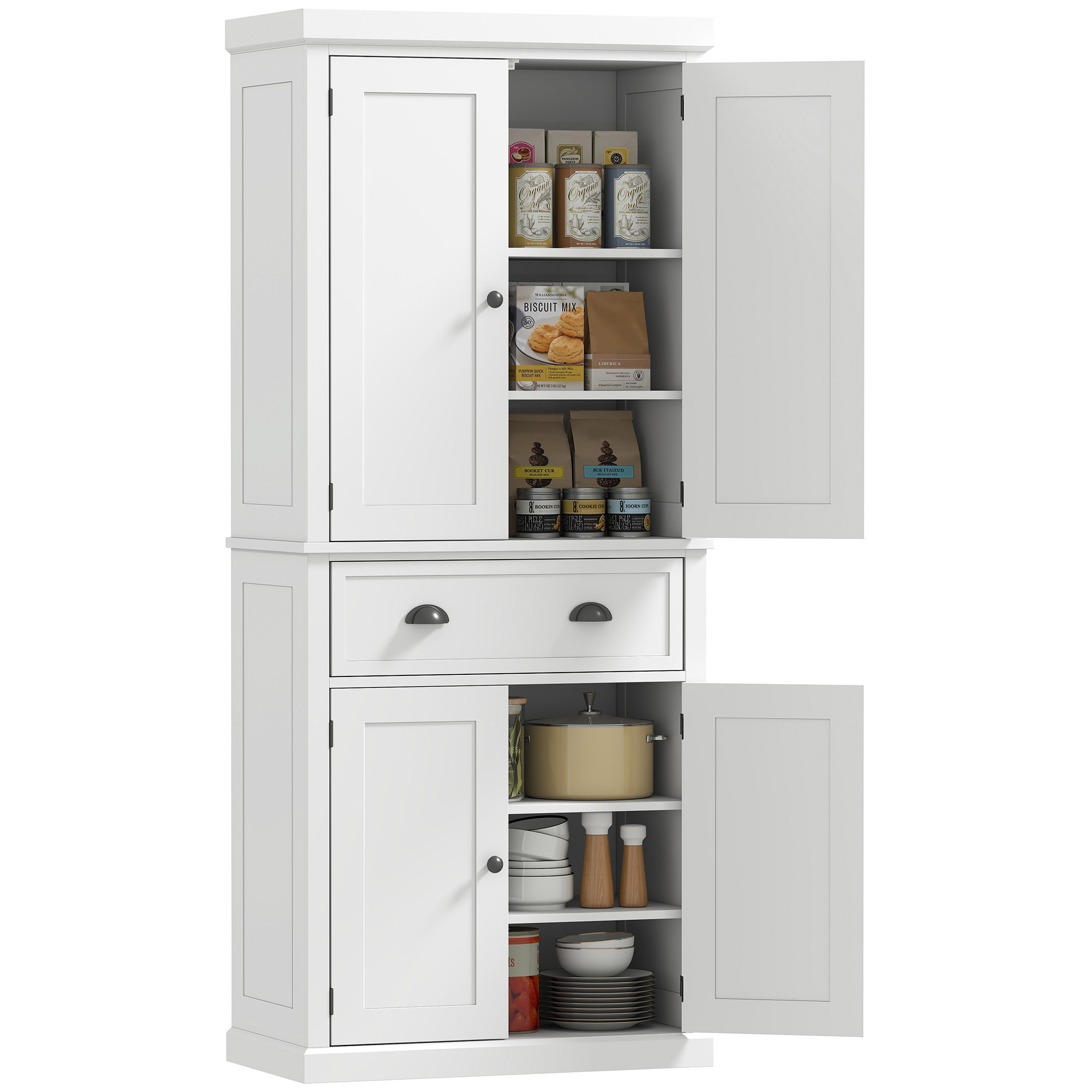 Long Standing Kitchen Cabinet w/ 2 Drawers MDF Board White