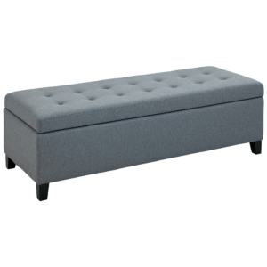 Rectangular Entry Bench, Tufted Upholstered Linen Fabric Wood Feet Storage Ottoman Bench, Grey