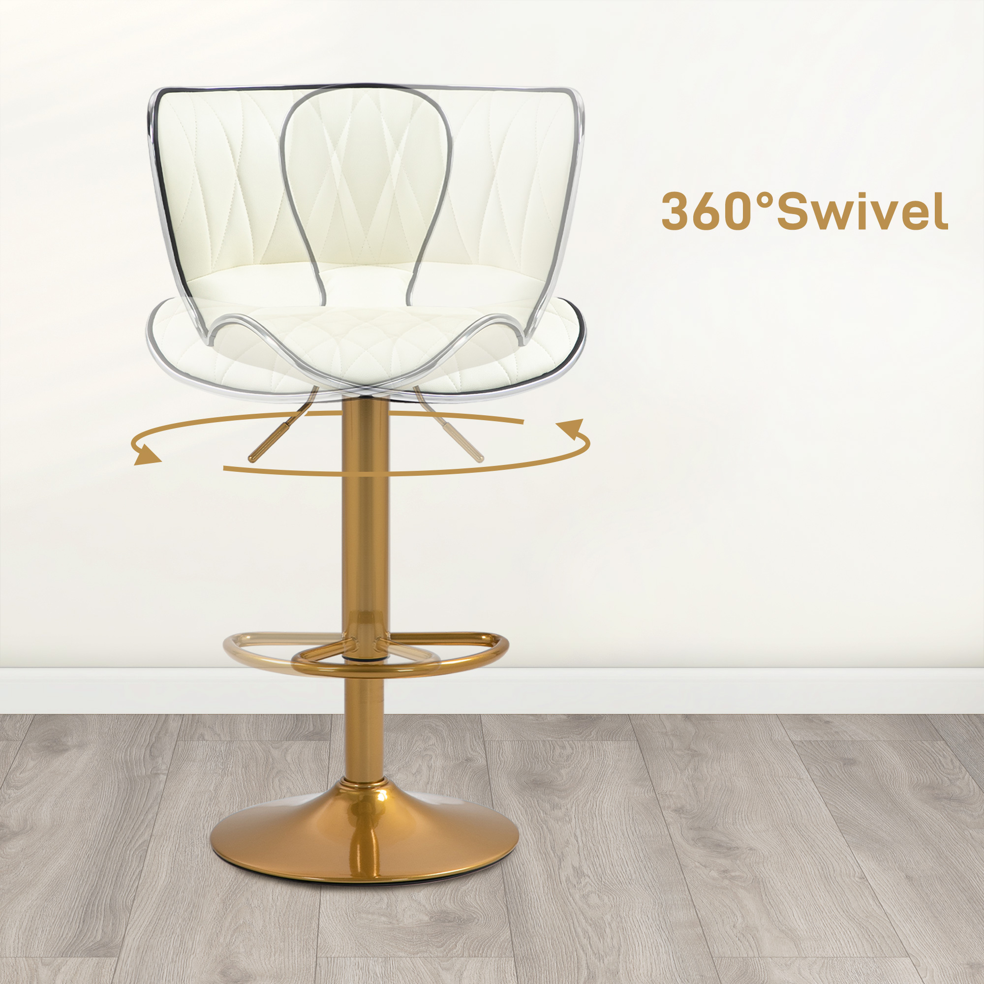 Counter Height Bar Stools Set of 2, Adjustable Height Bar Chairs with Swivel Seat, PU Leather Upholstery - Image 3