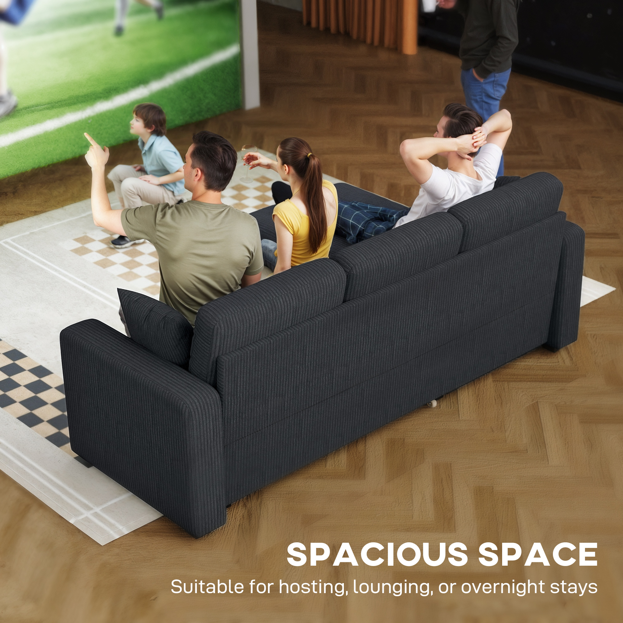 81" Sofa Bed, 2 In 1 Pull Out Sleeper Sofa Bed with Storage, Corduroy Convertible Couch for Living Room, Dark Grey - Image 2