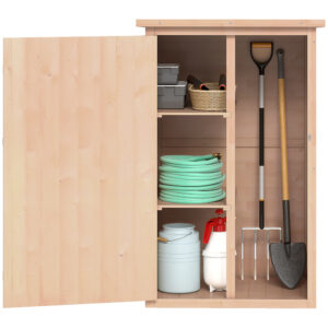 29.9"x21.7"x45.3"Garden Storage Shed with Asphalt Roof, Outdoor Storage Cabinet w/ Shelves, Natural