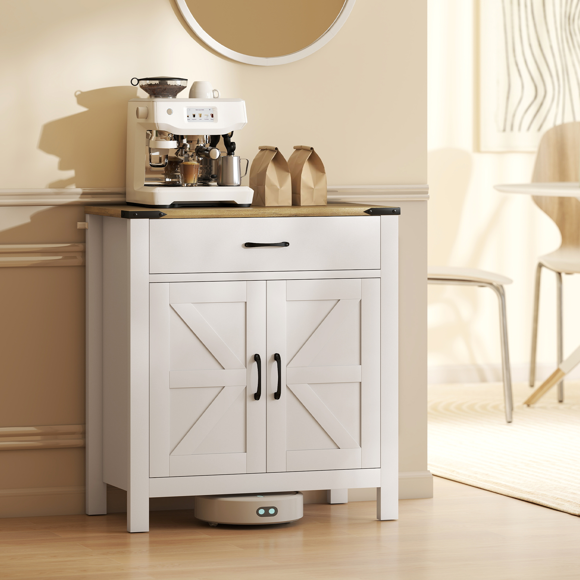 Sideboard Buffet Cabinet, Farmhouse Kitchen Storage Cabinet w/ Drawer and Shelf for Living Room, Entryway - Image 6