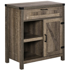 Rustic Barn Door Storage Cabinet Modern Farmhouse Buffet Sideboard for Kitchen & Dining Room  Dark Oak