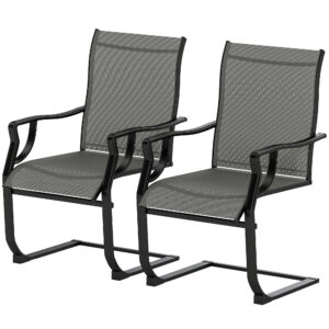 C Spring Motion Patio Chairs Set of 2 with Curved High Backrest, Armrest, All Weather Breathable Fabric, Metal Frame