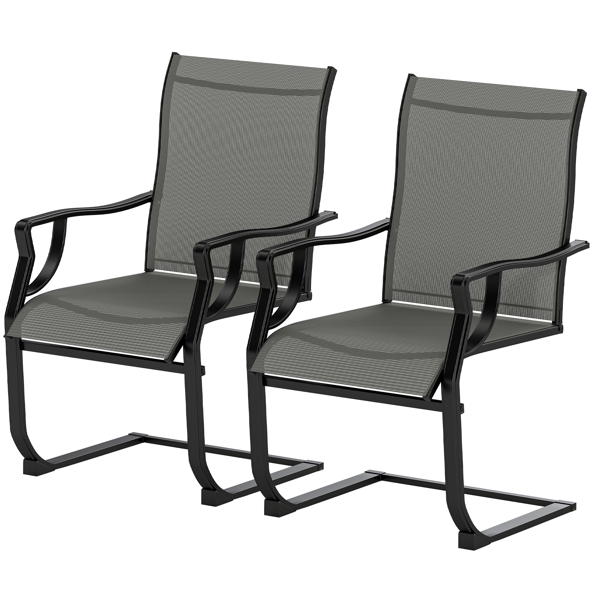 C Spring Motion Patio Chairs Set of 2 with Curved High Backrest, Armrest, All Weather Breathable Fabric, Metal Frame