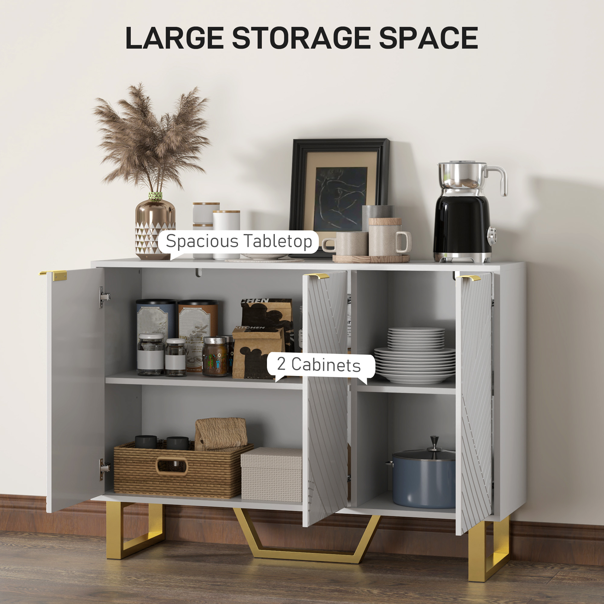 Sideboard Buffet Cabinet with Adjustable Shelves, Living Room Cabinet, TV Cabinet for 50 Inch TV, White - Image 2
