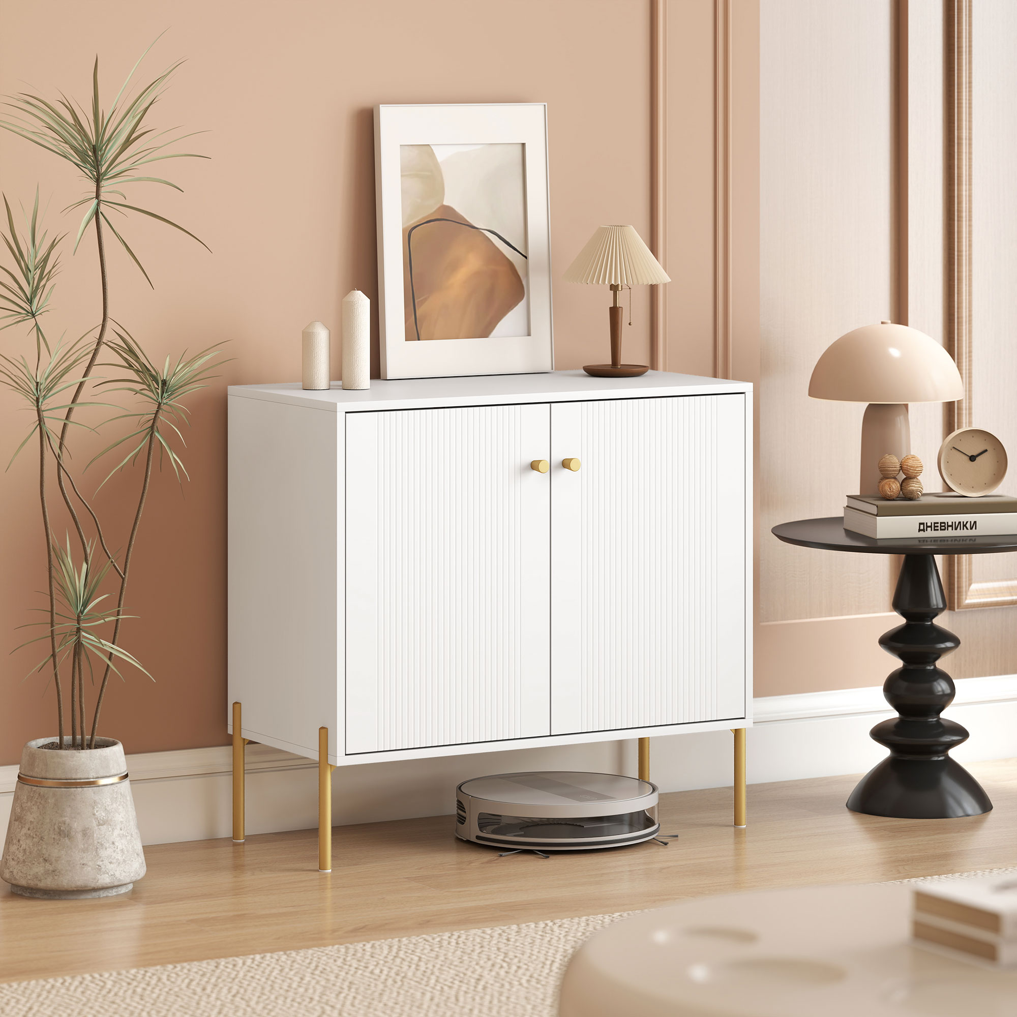 Sideboard, Modern Buffet Cabinet, Coffee Bar Cabinet with Fluted Doors and Adjustable Shelf, White - Image 6