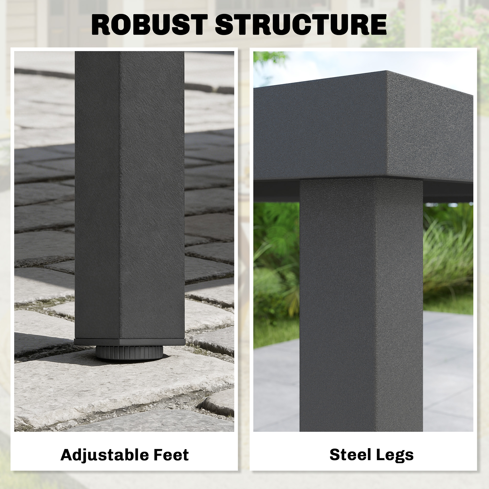 Rectangular Patio Table for 6, Outdoor Dining Table with Wood-Plastic Composite Top and Steel Frame for Garden, Grey - Image 4