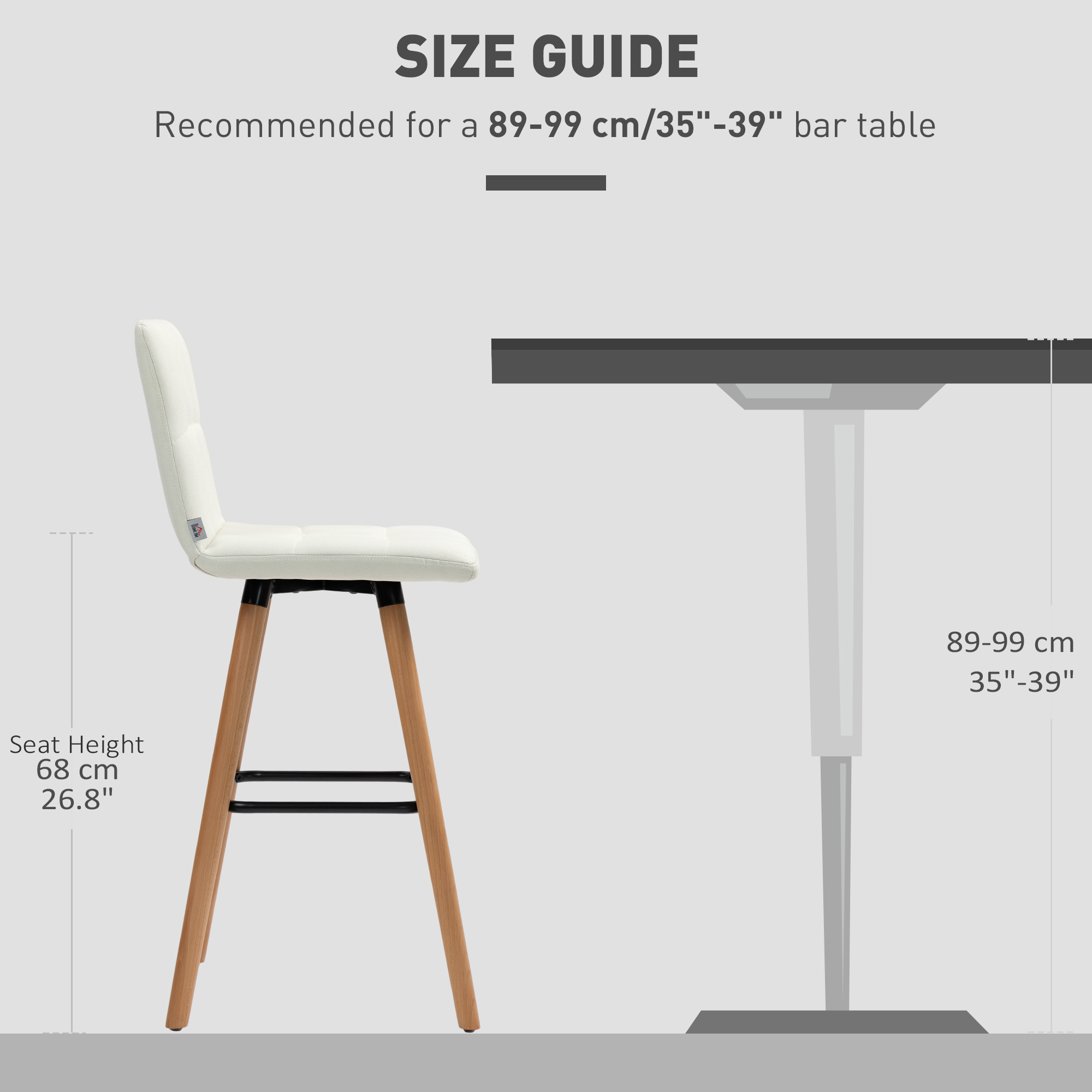 Modern Bar Stools Set of 2, 38" Upholstered Kitchen Island Stool with Solid Wood Legs, White - Image 5