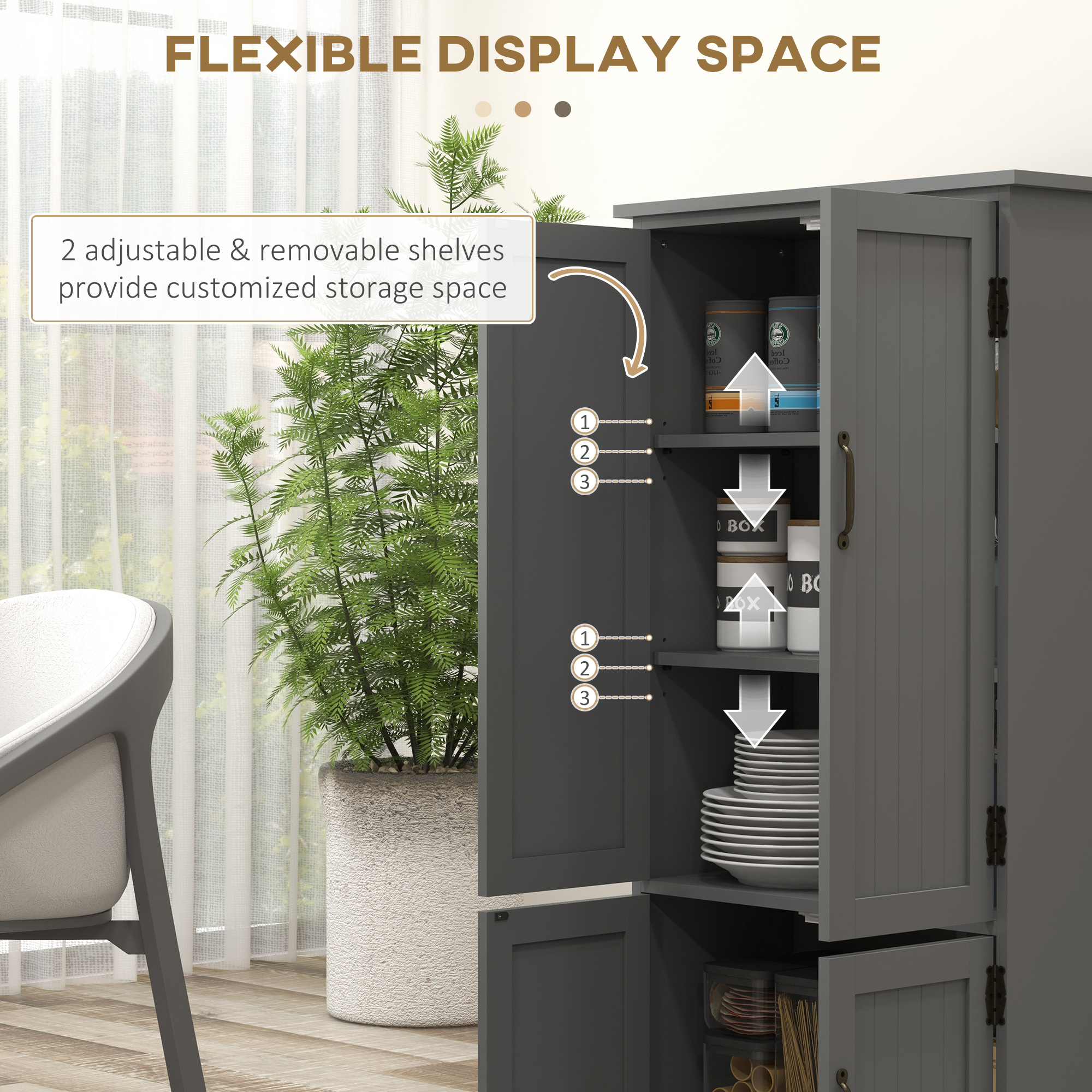 4-Door Storage Cabinet Multi-Storey Large Space Pantry with Adjustable Shelves Grey - Image 4