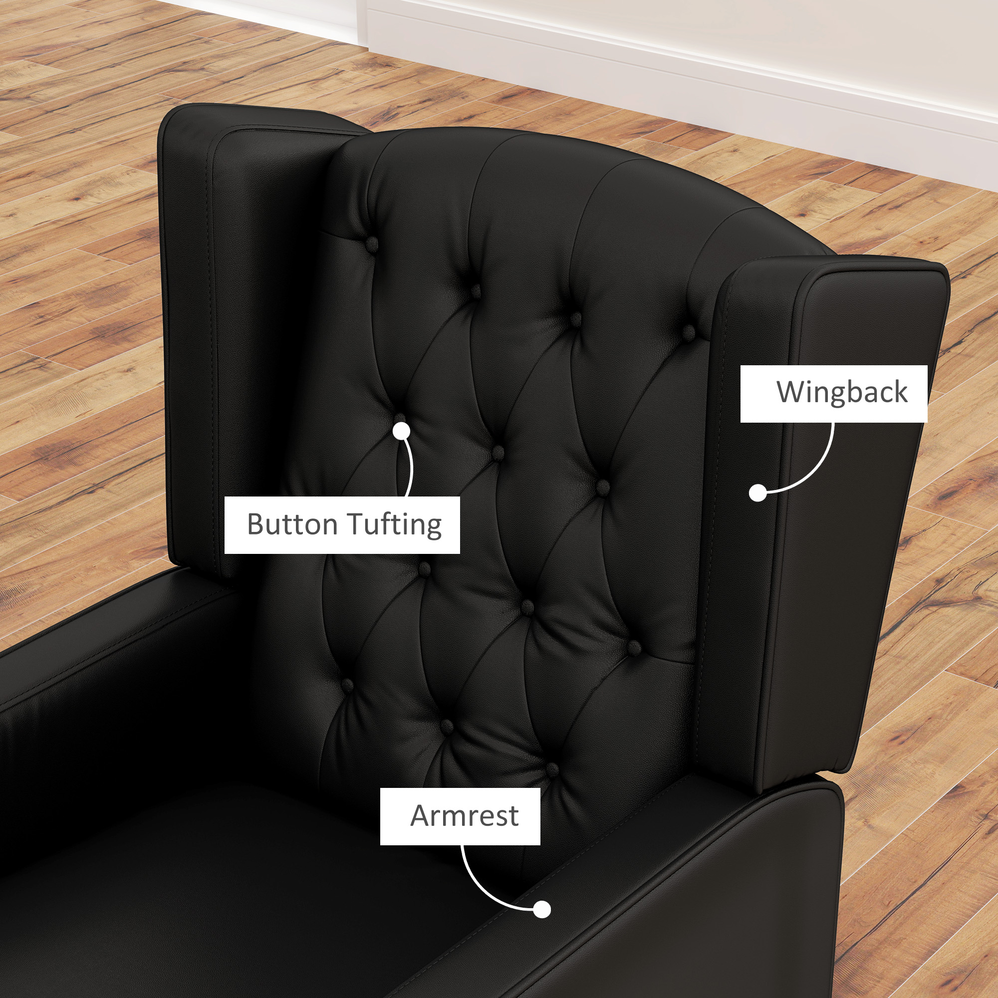 Faux Leather Armchair, Modern Accent Chair with Thick Padding for Living Room, Bedroom, Home Office, Black - Image 3