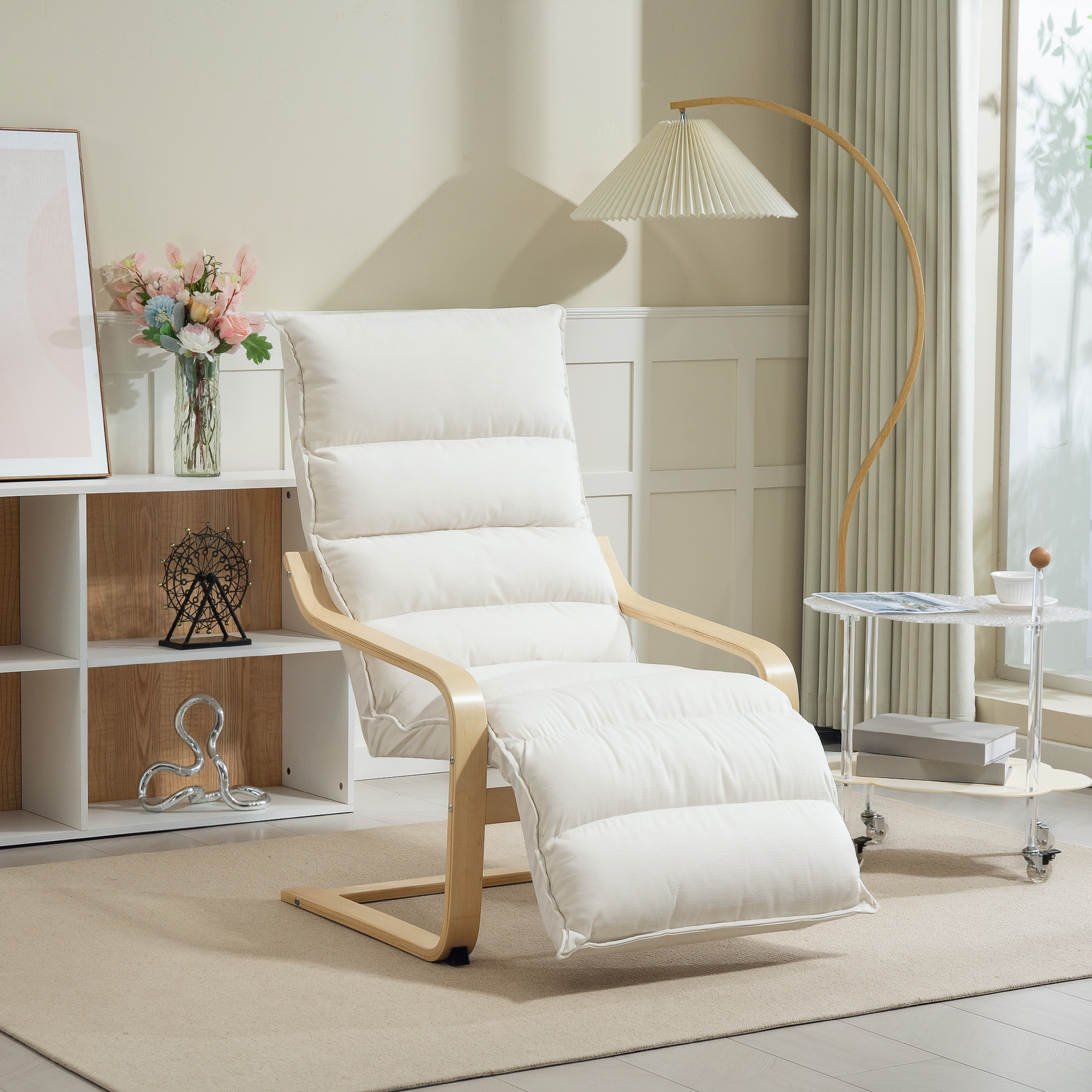 Accent Chair, Velvet Upholstered Living Room Chair with Footrest, Wood Frame, Cream White - Image 3