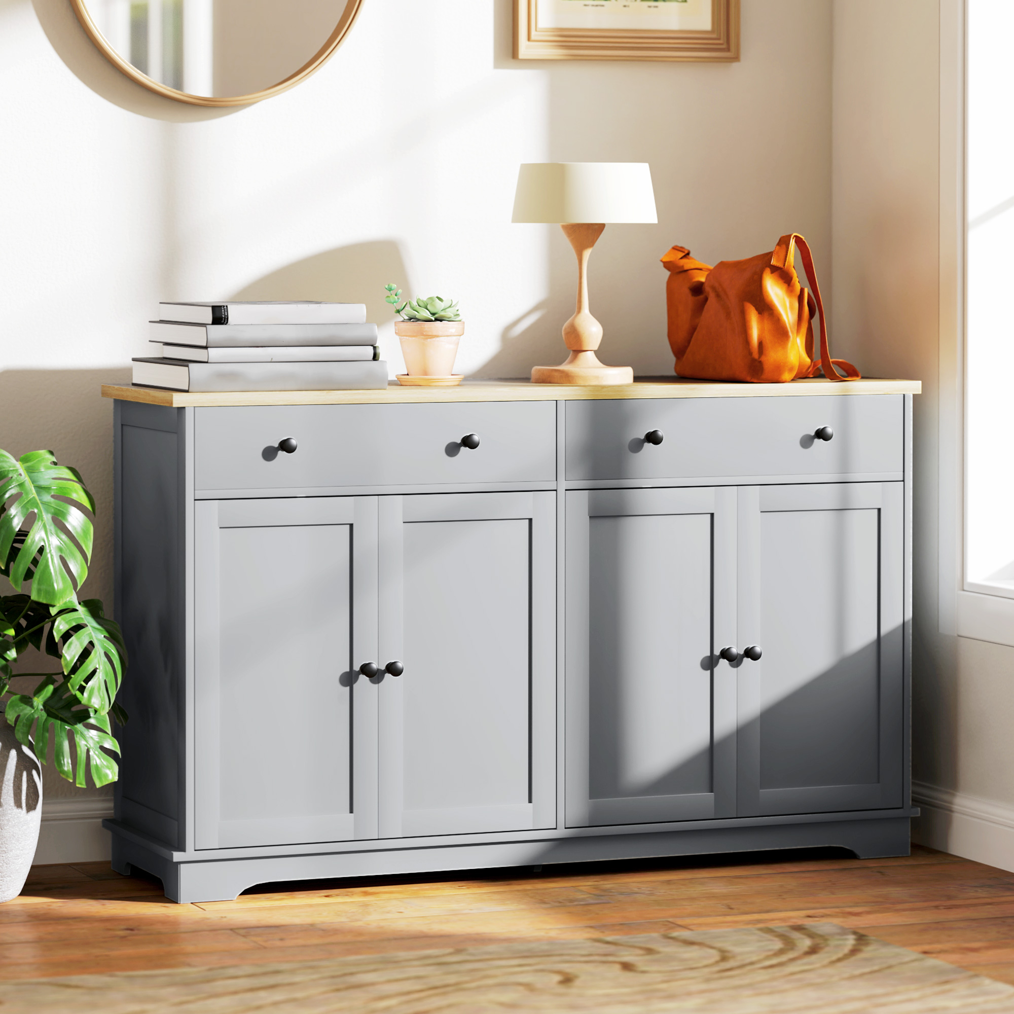 Modern Sideboard, Buffet Cabinet with Storage Drawers, Adjustable Shelves for Living Room, Dining Room, Entryway, Grey - Image 6