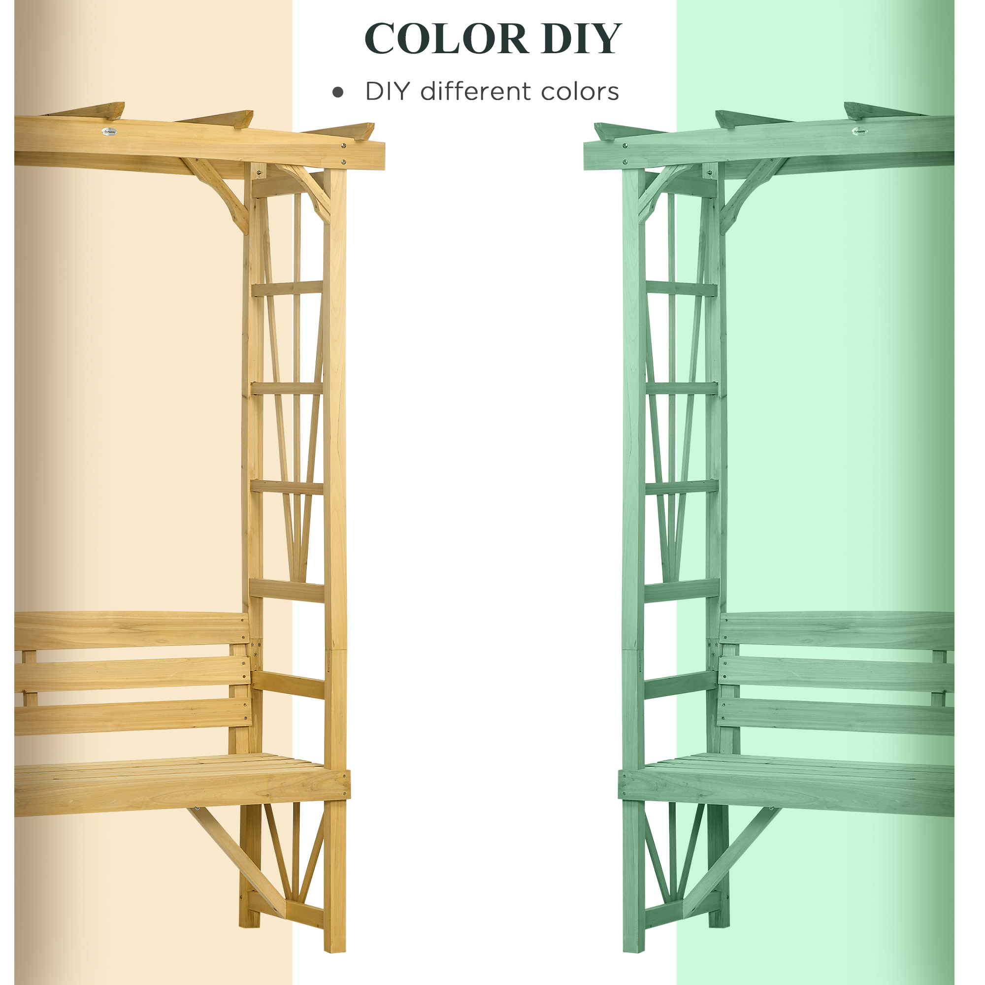 Patio Wooden Bench, Outdoor Bench for Vines/Climbing Plants, Light Brown - Image 4