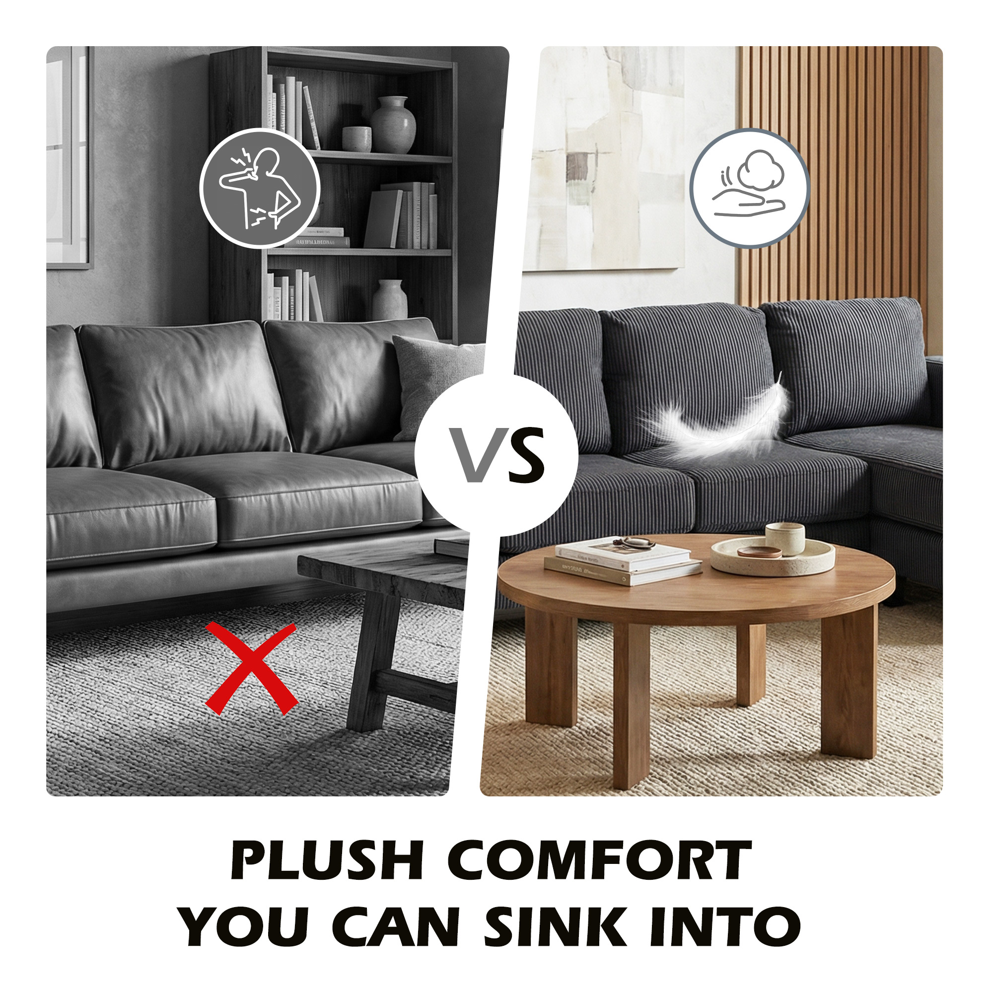 L Shaped Couch, L Shape Sofa with Chaise Lounge and Spring Cushion for Living Room, Bedroom, Charcoal Grey - Image 6