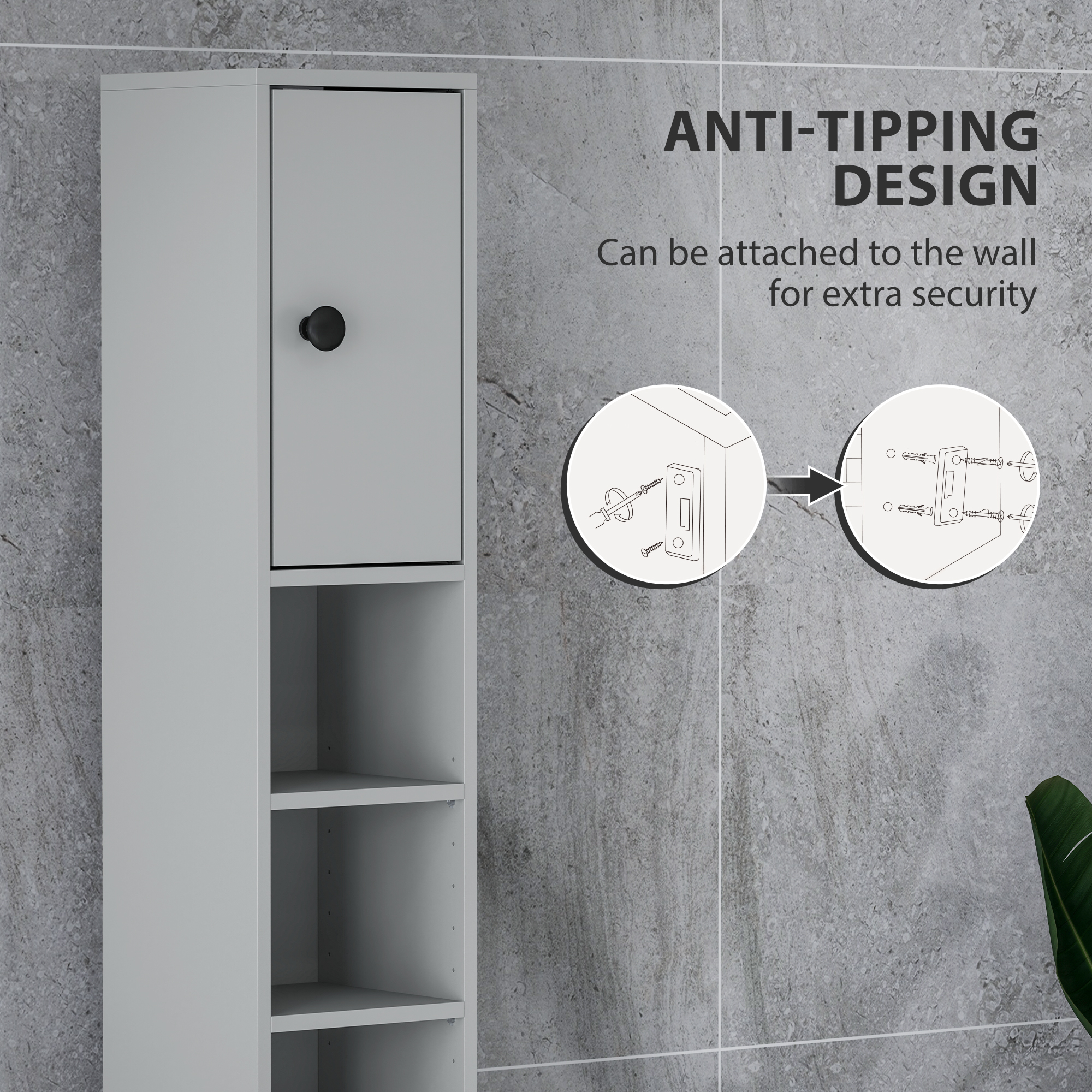 71" Tall Bathroom Cabinet, Narrow Toilet Paper Cabinet with Open Shelves, 2 Door Cabinets, Adjustable Shelves, Grey - Image 3