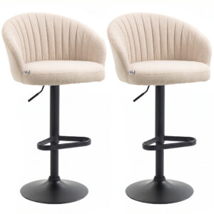 Bar Stools Set of 2, Swivel Counter Height Barstools with Back, Footrest, Adjustable Height, Beige