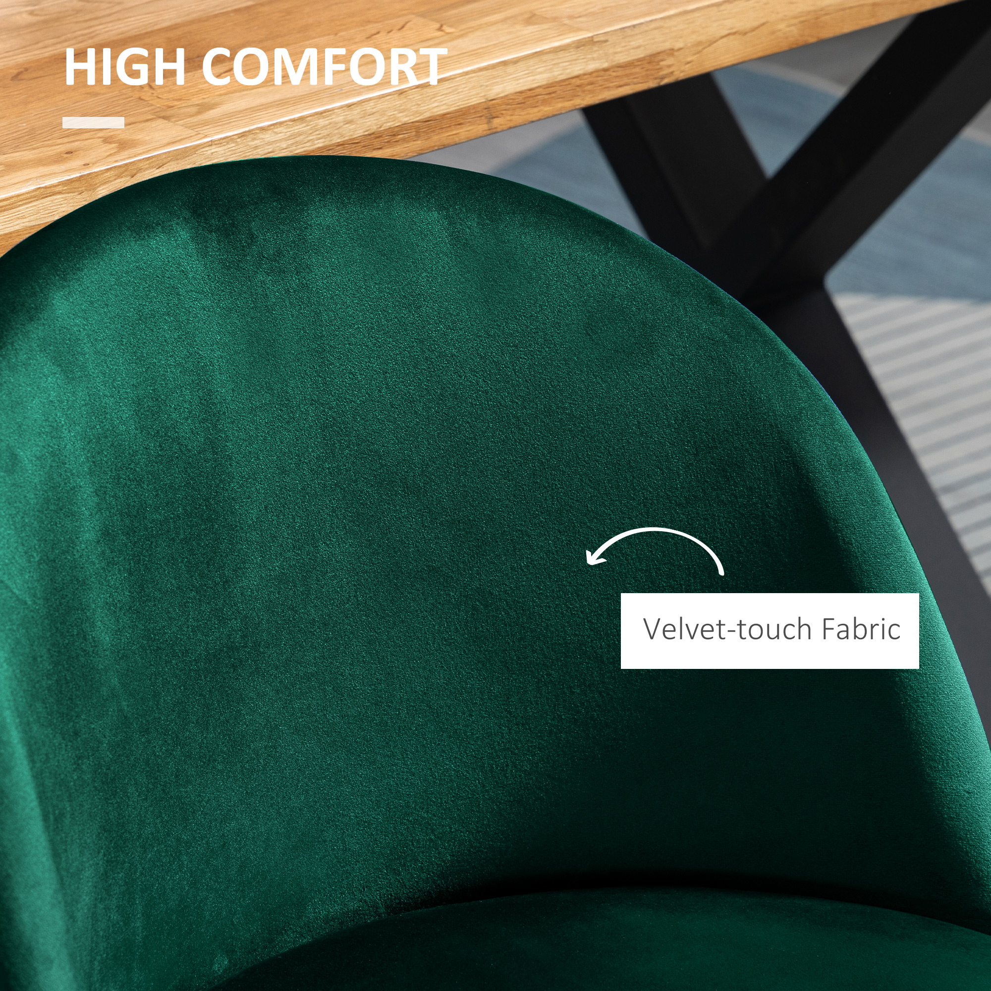 Set of 2 Mid-Back Dining Chair, Mid-Back Velvet-touch Upholstery Kitchen Chair for Living Room Dining Room, Green - Image 3