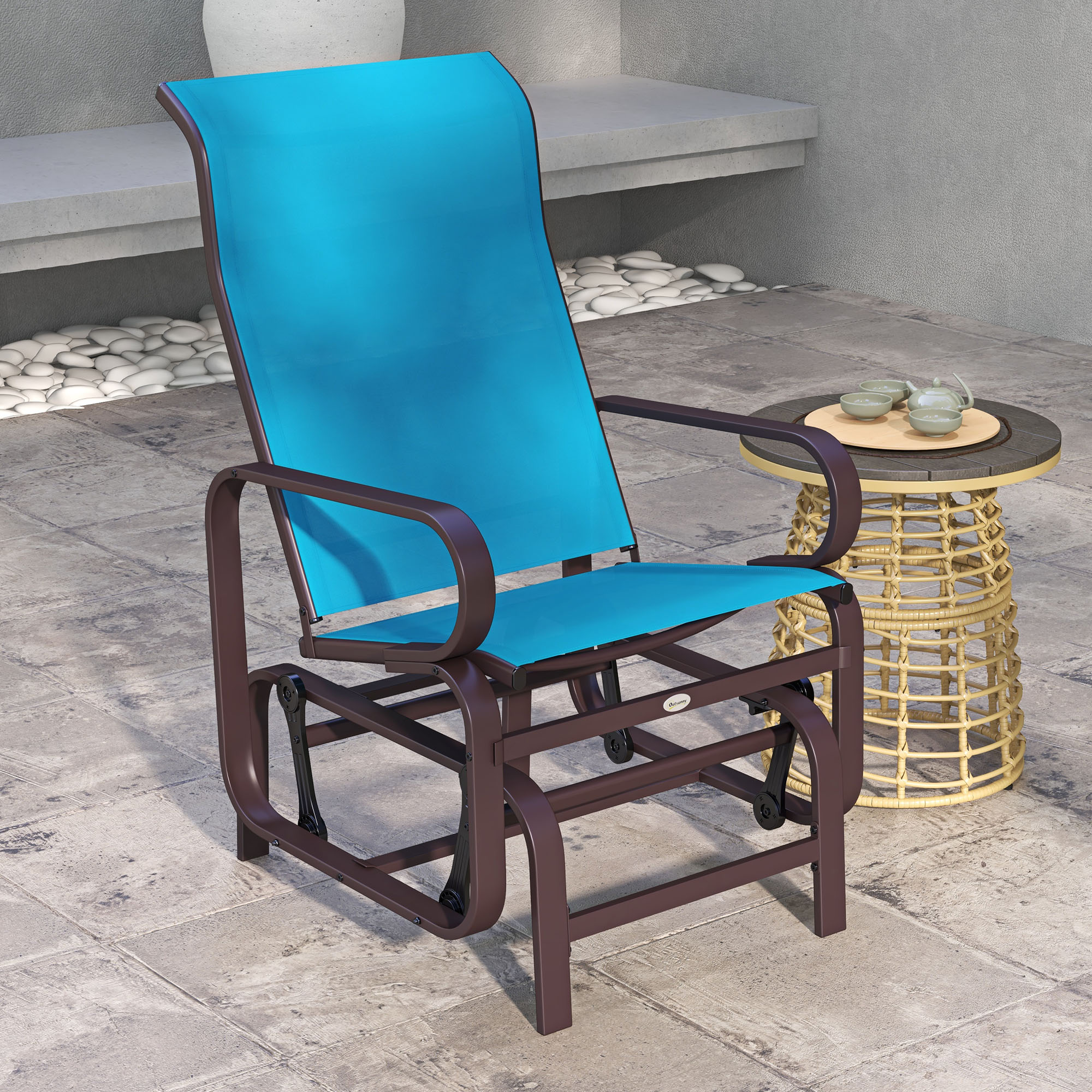 Patio Glider with Breathable Mesh Fabric, Outdoor Glider Chair, Garden Rocking Gliding Seat for Patio, Yard, Porch, Blue - Image 6