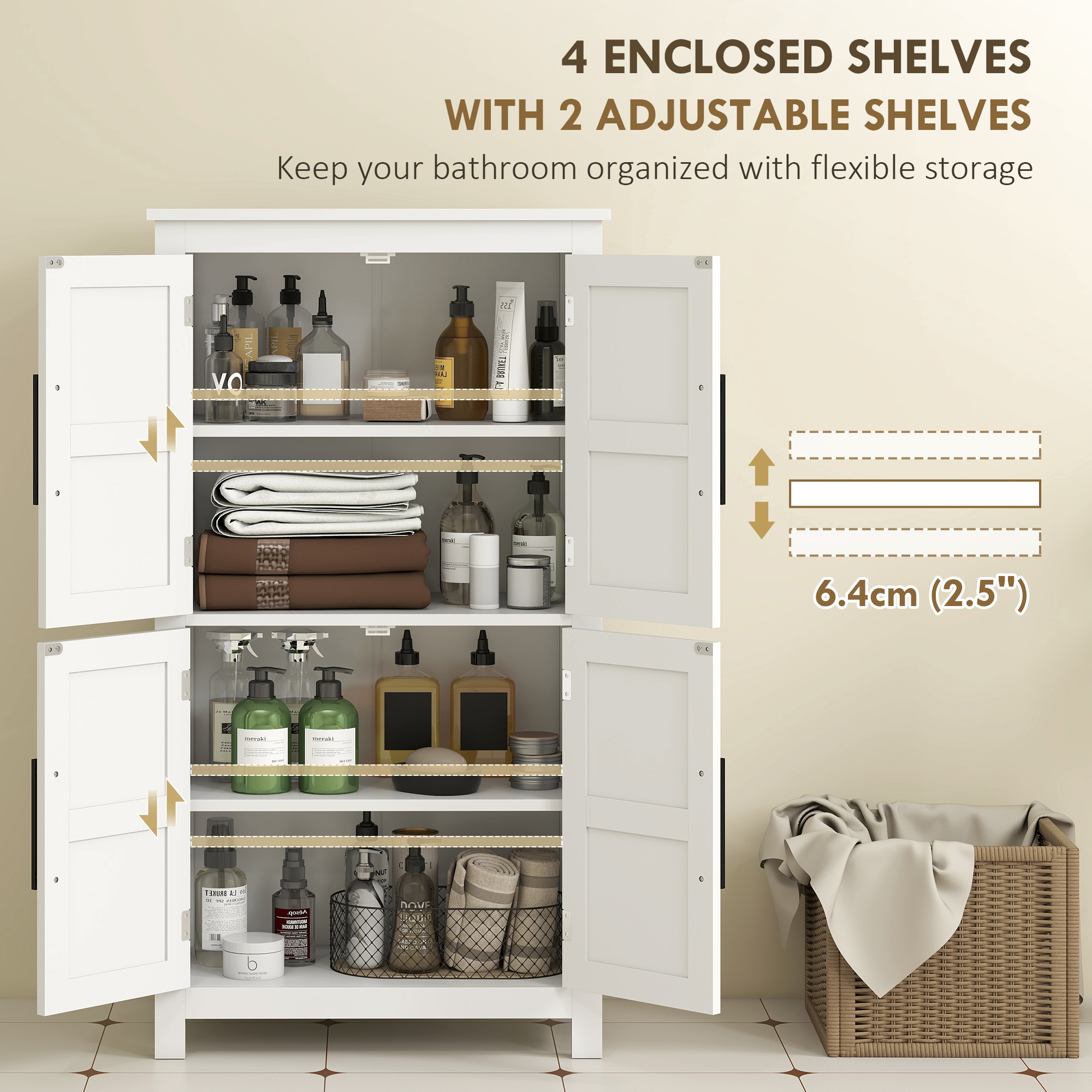 Farmhouse Bathroom Storage Cabinet, Bathroom Floor Cabinet with Barn Doors and Adjustable Shelf, White - Image 2