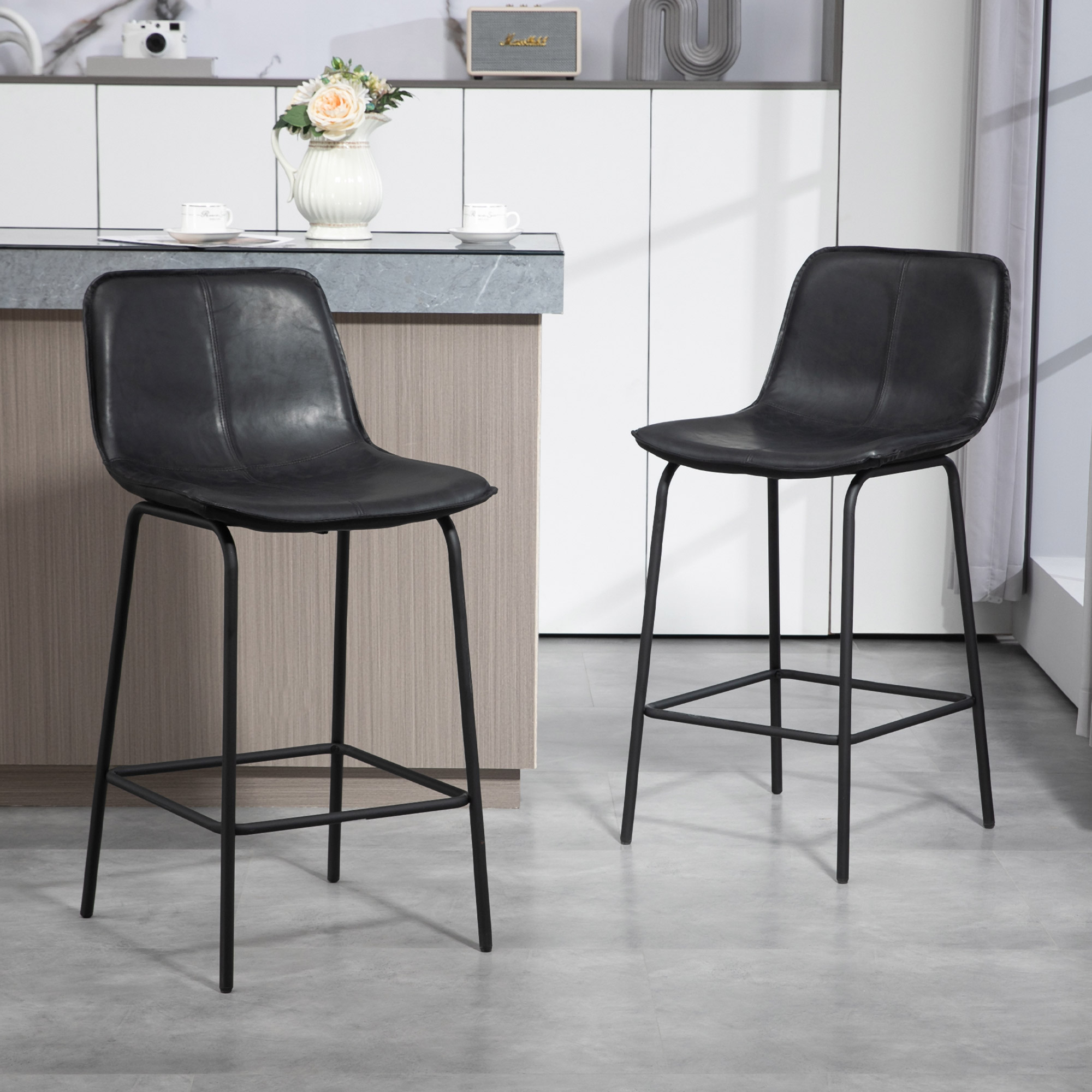 Bar Stools Set of 2, Upholstered Counter Height Bar Chairs, Kitchen Stools with Steel Legs - Image 5