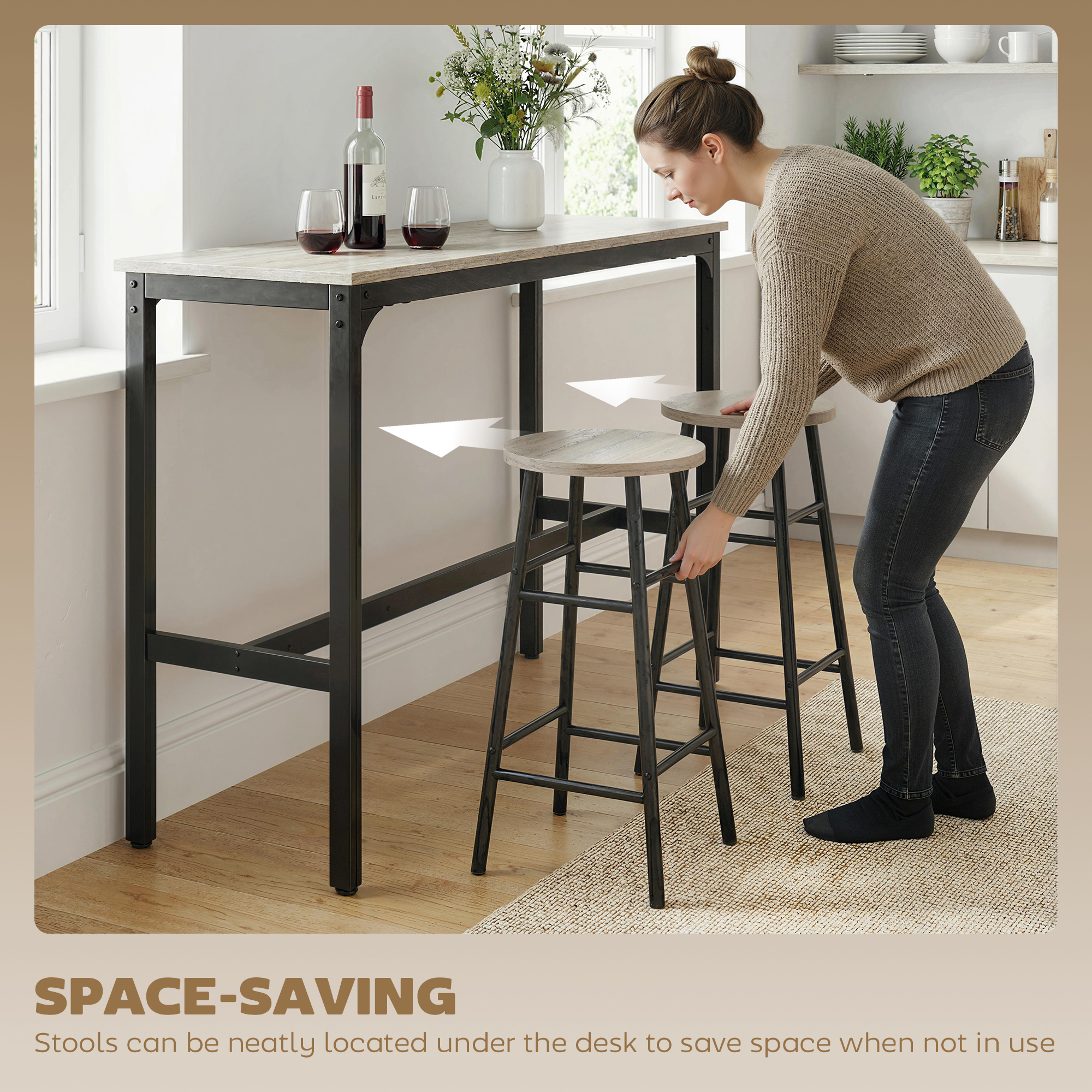 3-Piece Counter Height Bar Table and Chairs, Dining Table and Chairs Set for 2, Pub Table and Chairs - Image 3