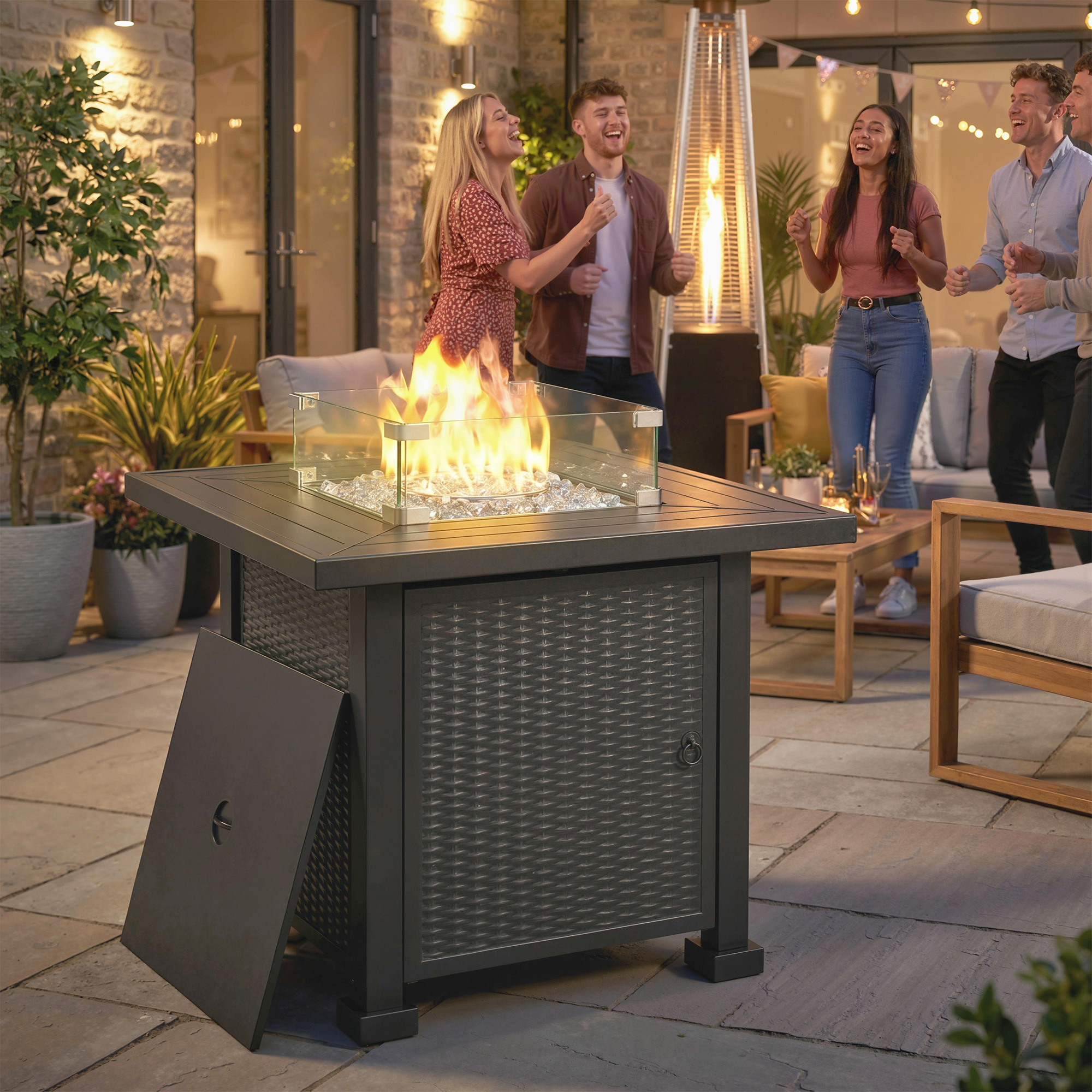 32" Propane Gas Fire Pit Table, 50,000 BTU Square Patio Table with Fire Pit, Wind Guard, Lid, CSA Certified, Black - Image 6