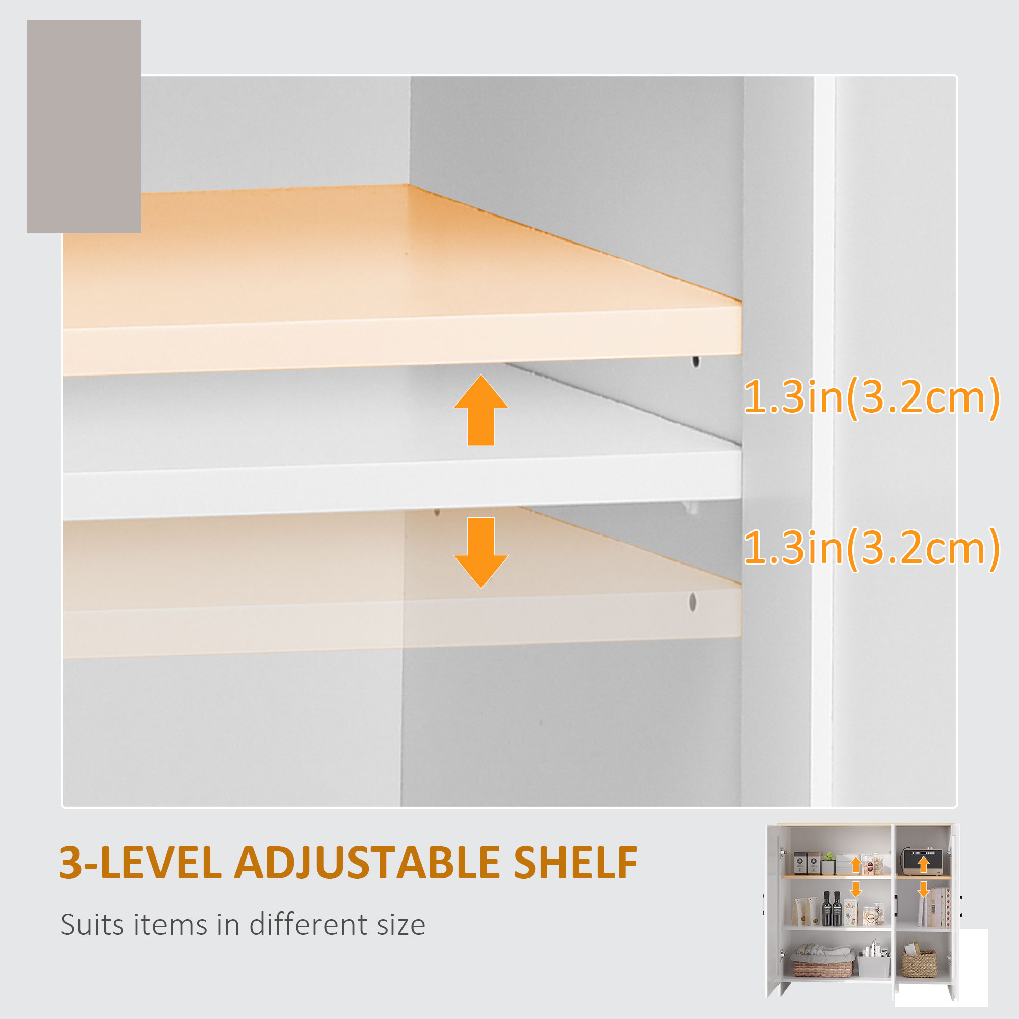 Modern Sideboard Cabinet with Adjustable Shelves, 3 Doors for Modern Kitchen & Dining Room, Ideal for Homeowners, White - Image 3