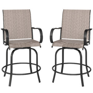 Outdoor Bar Stools Set of 2, 360° Swivel Bar Height Chairs, 26.8" x 29.5" x 48.4", Tan