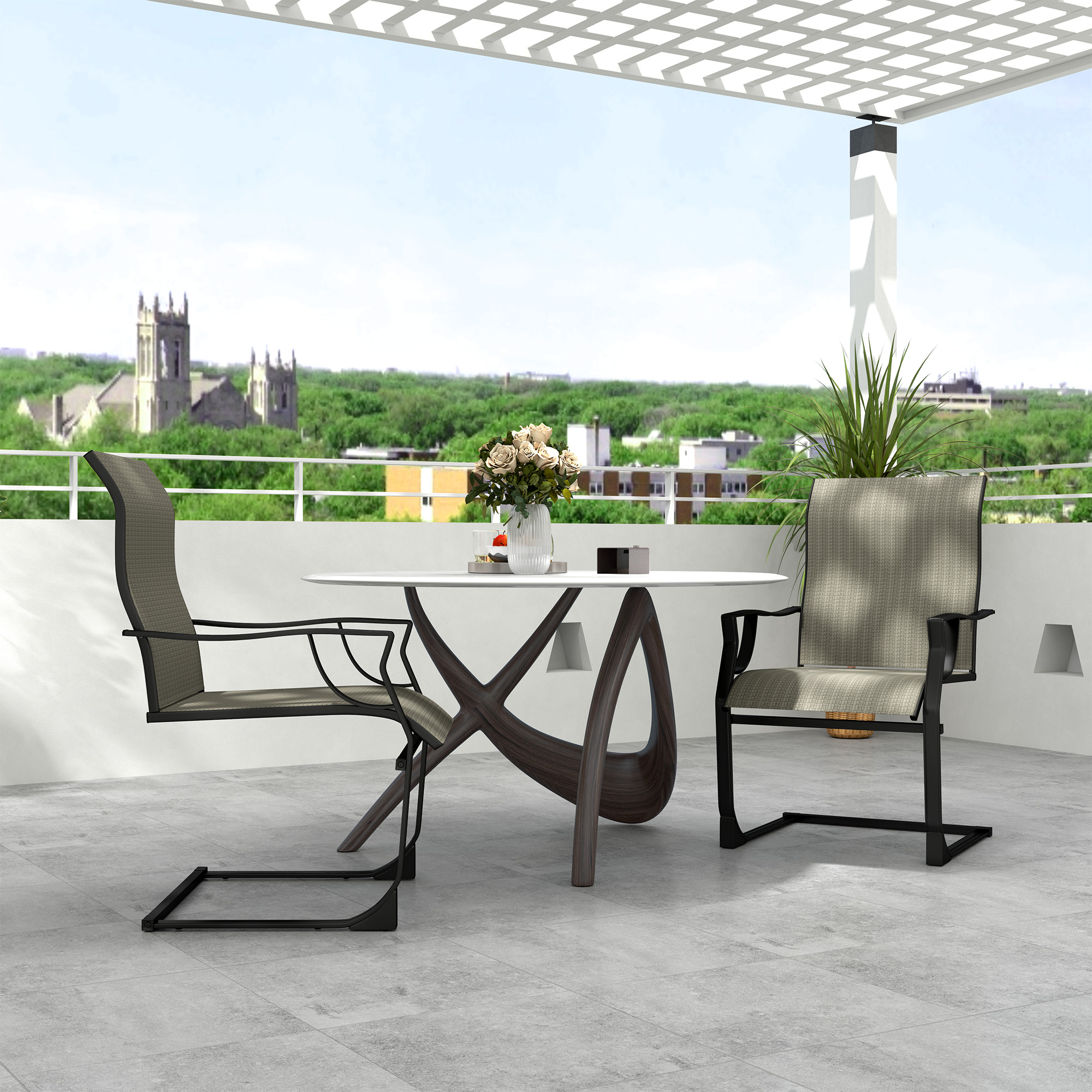 C Spring Motion Patio Chairs Set of 2 with Curved High Backrest, Armrest, All Weather Breathable Fabric, Metal Frame - Image 5
