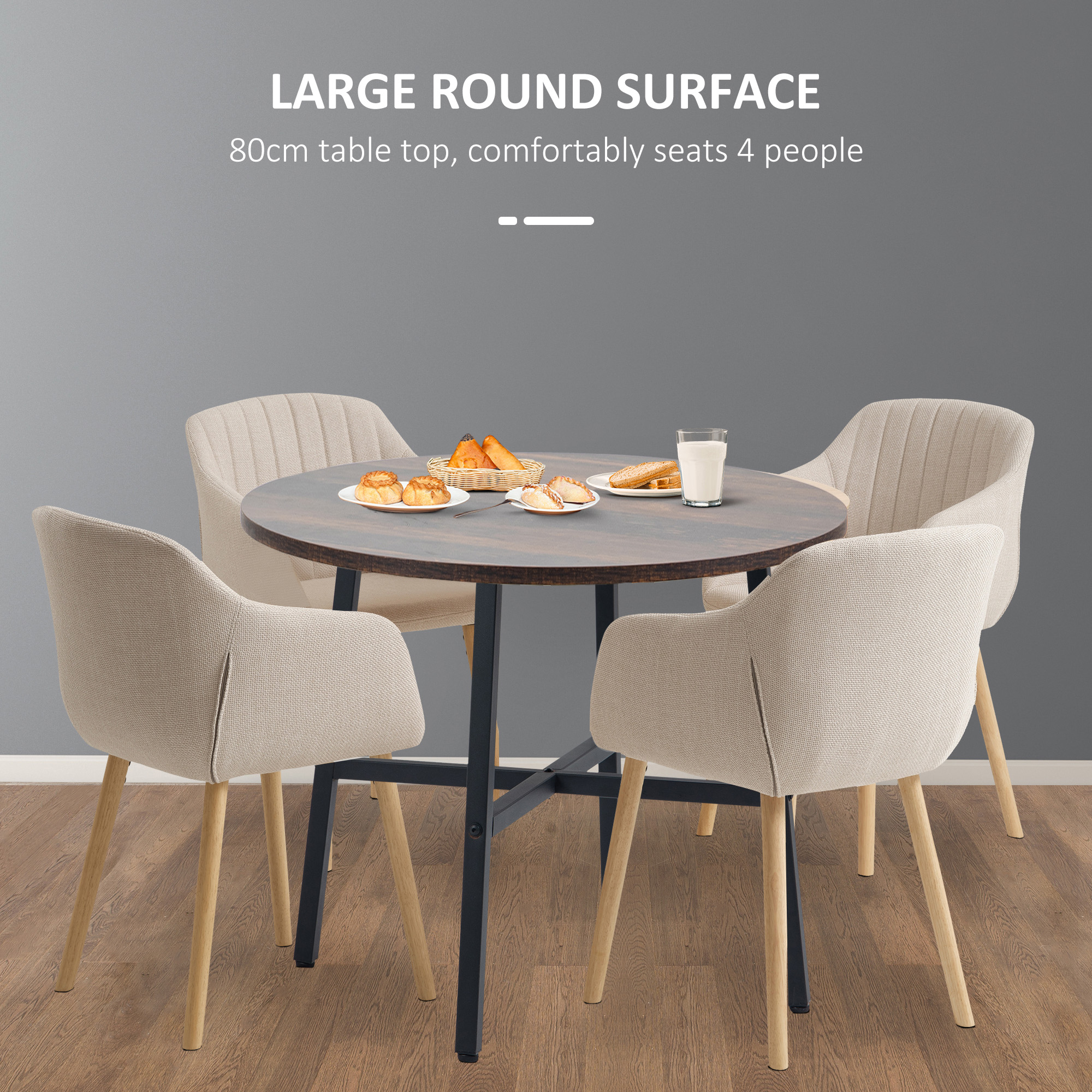 Ф31.5" Dining Room Table, Industrial Style Kitchen Table Round with Steel Legs, Rustic Brown - Image 3