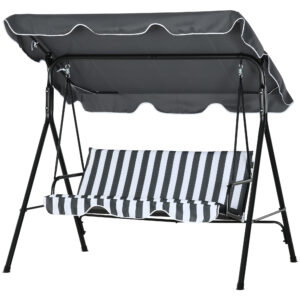 3-Seater Outdoor Porch Swing with Adjustable Canopy, Patio Swing Chair for Garden, Poolside, Backyard, Grey and White