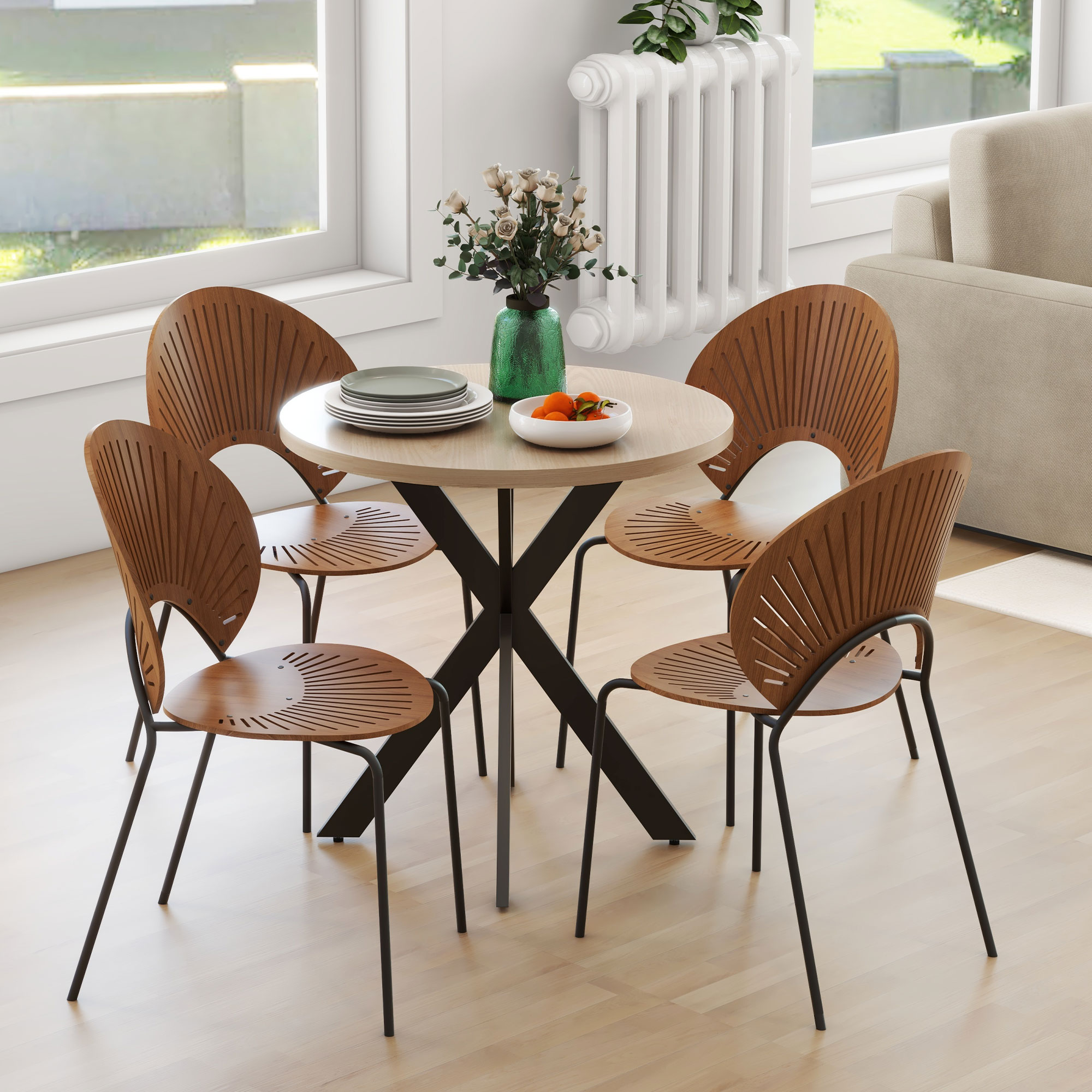 29" Dining Table, Contemporary Round Kitchen Table with Steel Legs, Brown - Image 6