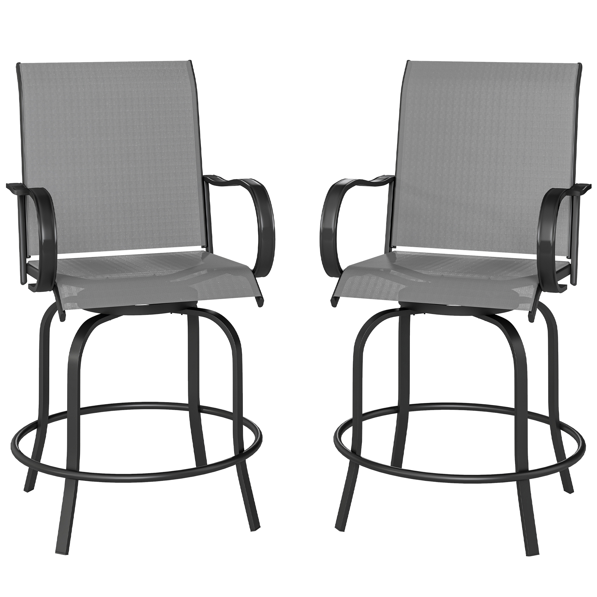 Outdoor Bar Stools Set of 2, 360° Swivel Bar Height Chairs, 26.8" x 29.5" x 48.4", Grey