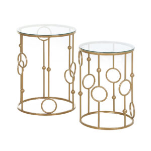 Round Coffee Tables Set of 2, Gold Nesting Side End Tables with Tempered Glass Top, Steel Frame for Living Room